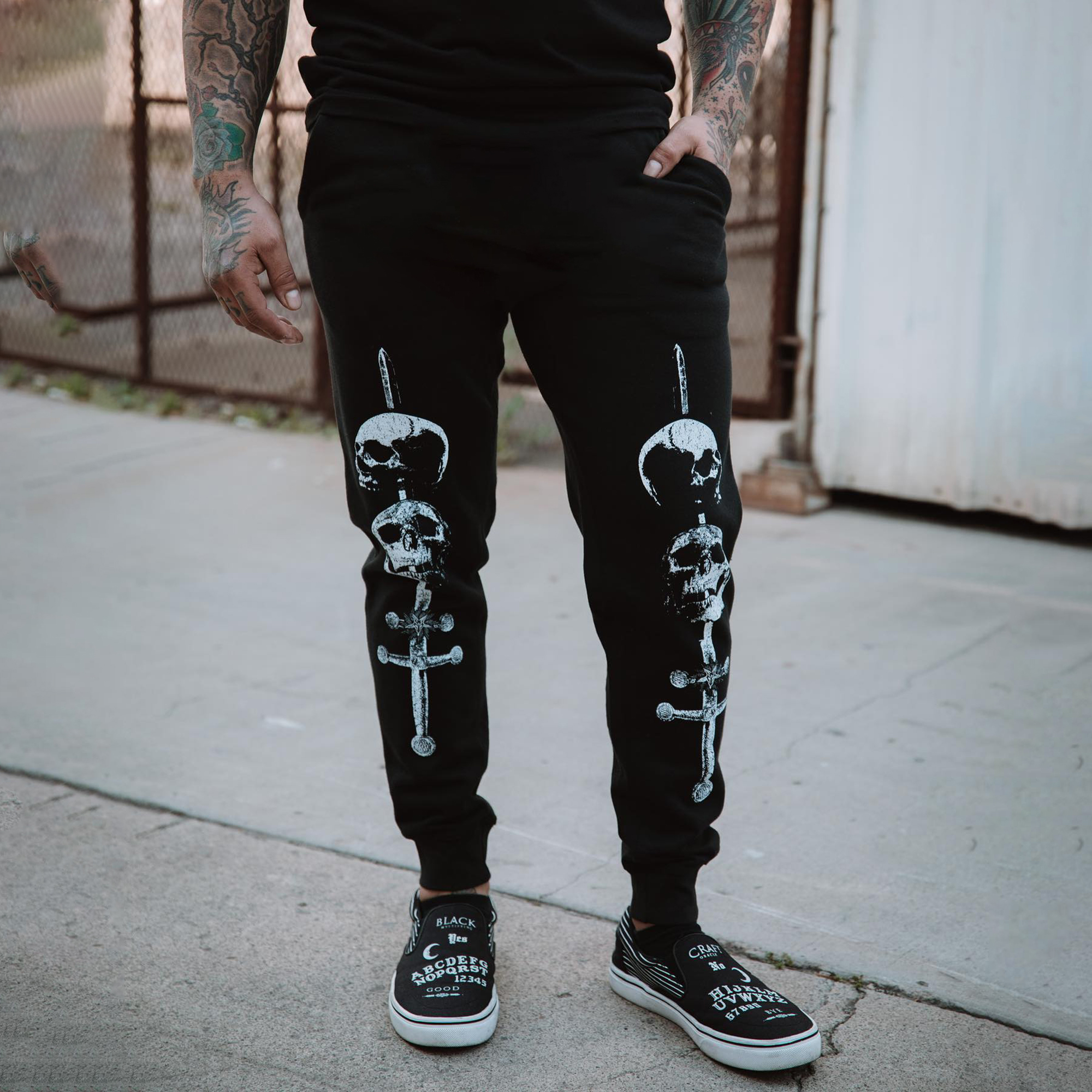 Dark Goth Skulls Print Men's Sweatpants-Ranbybox