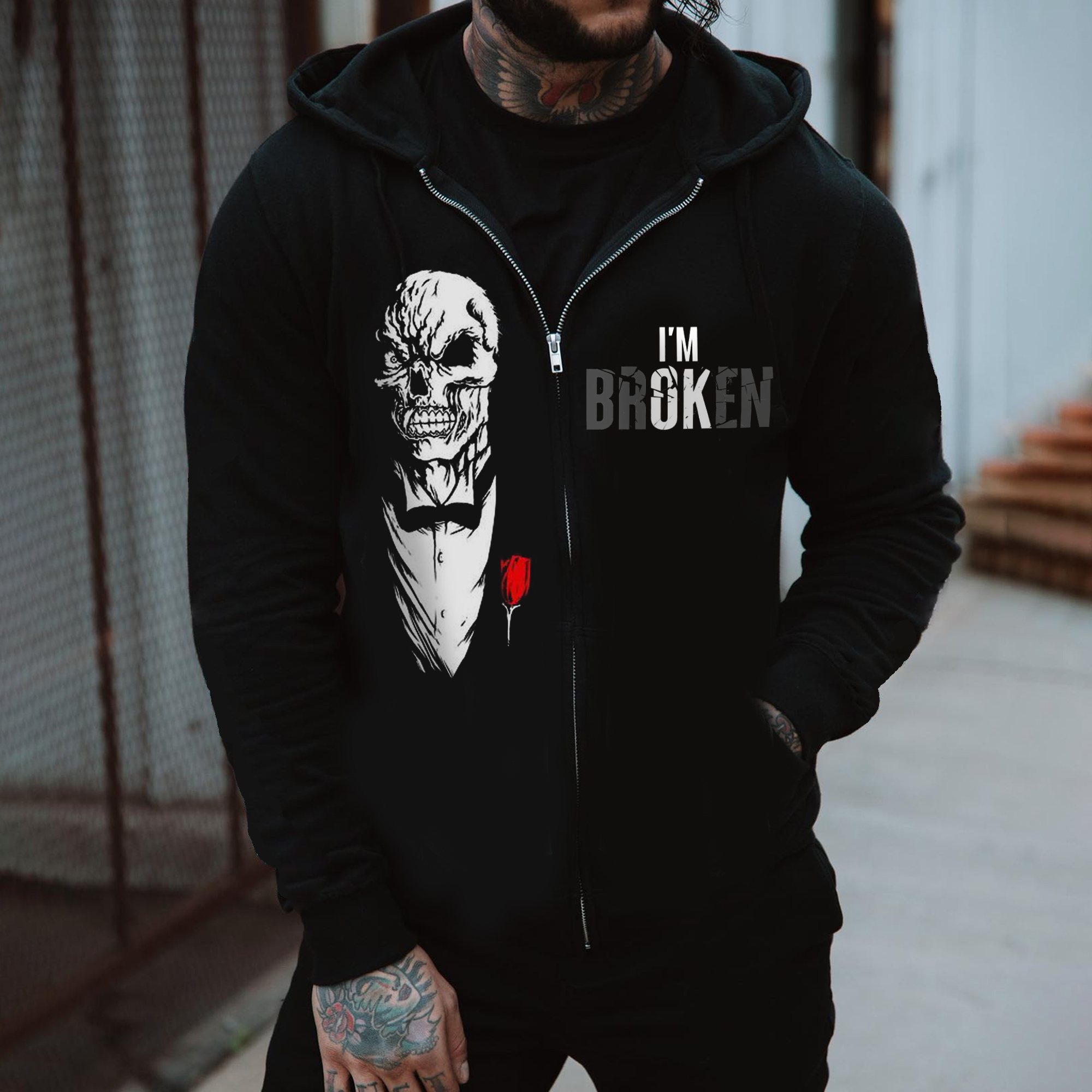 I'm Broken Printed Men's Zipper Hoodie-Ranbybox