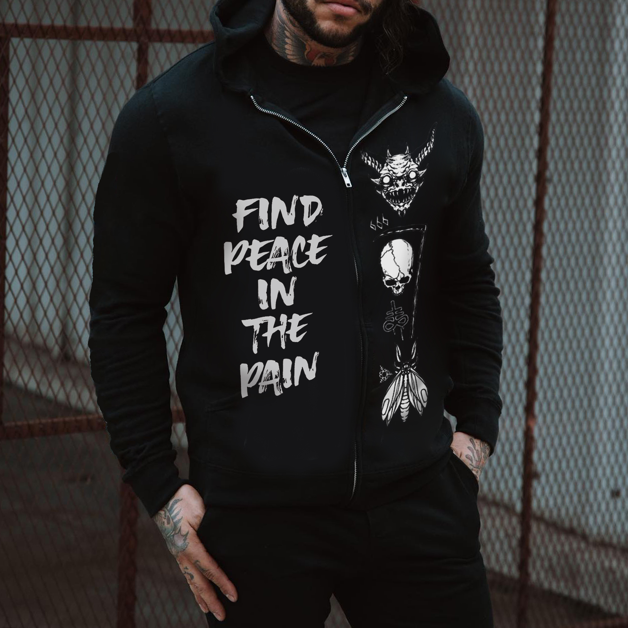 Find Peace In The Pain Printed Men's Zipper Hoodie-Ranbybox