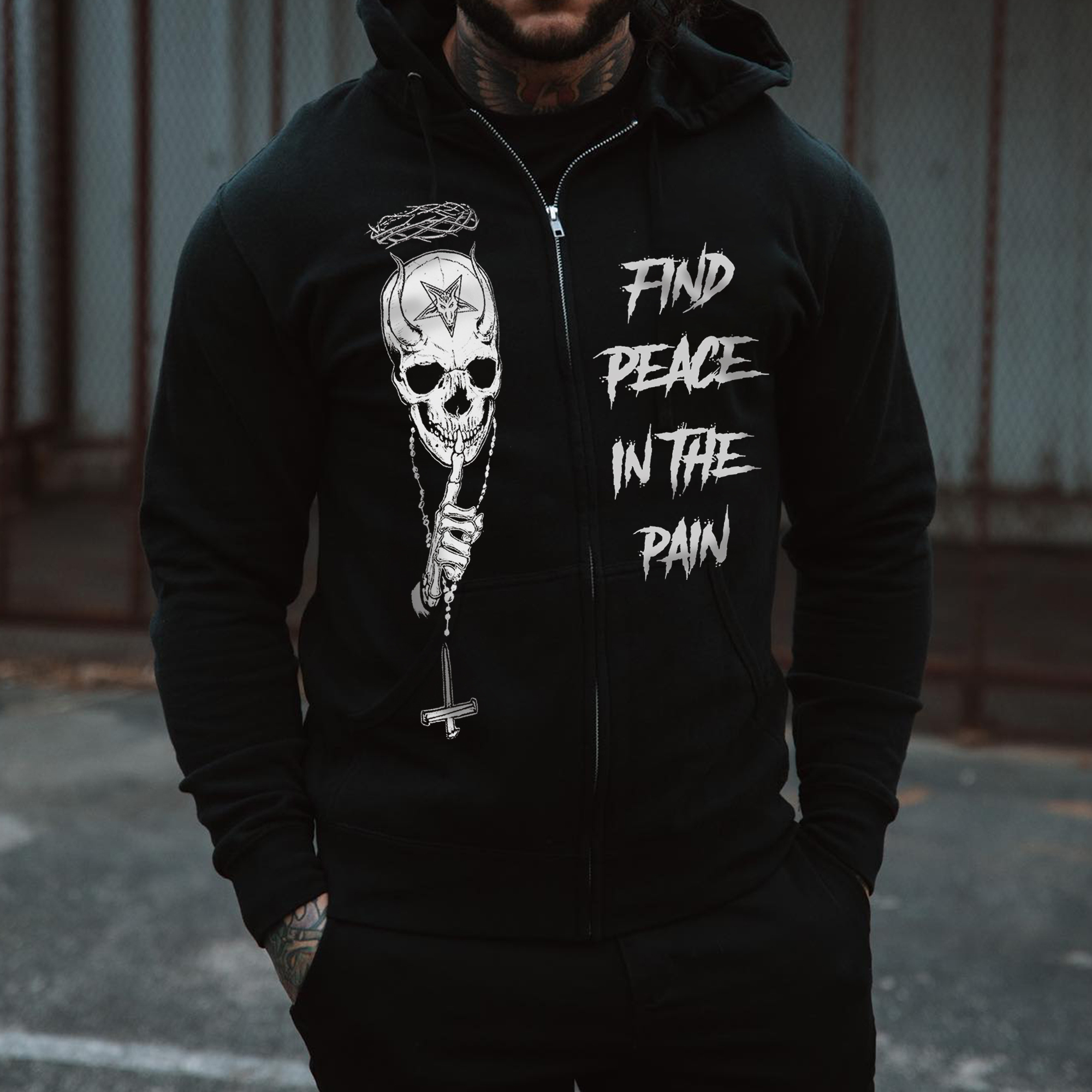 Find Peace In The Pain Printed Men's Zipper Hoodie-Ranbybox