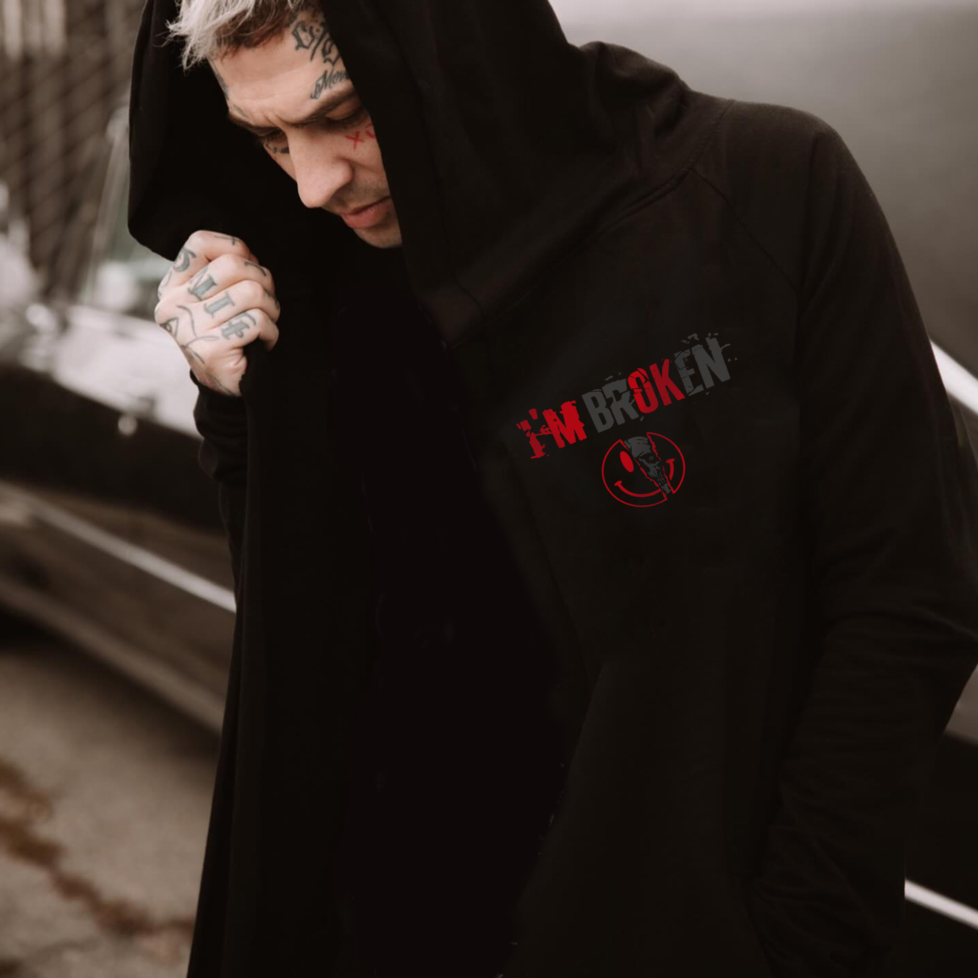 I'm Broken Printed Men's Zipper Hoodie-Ranbybox