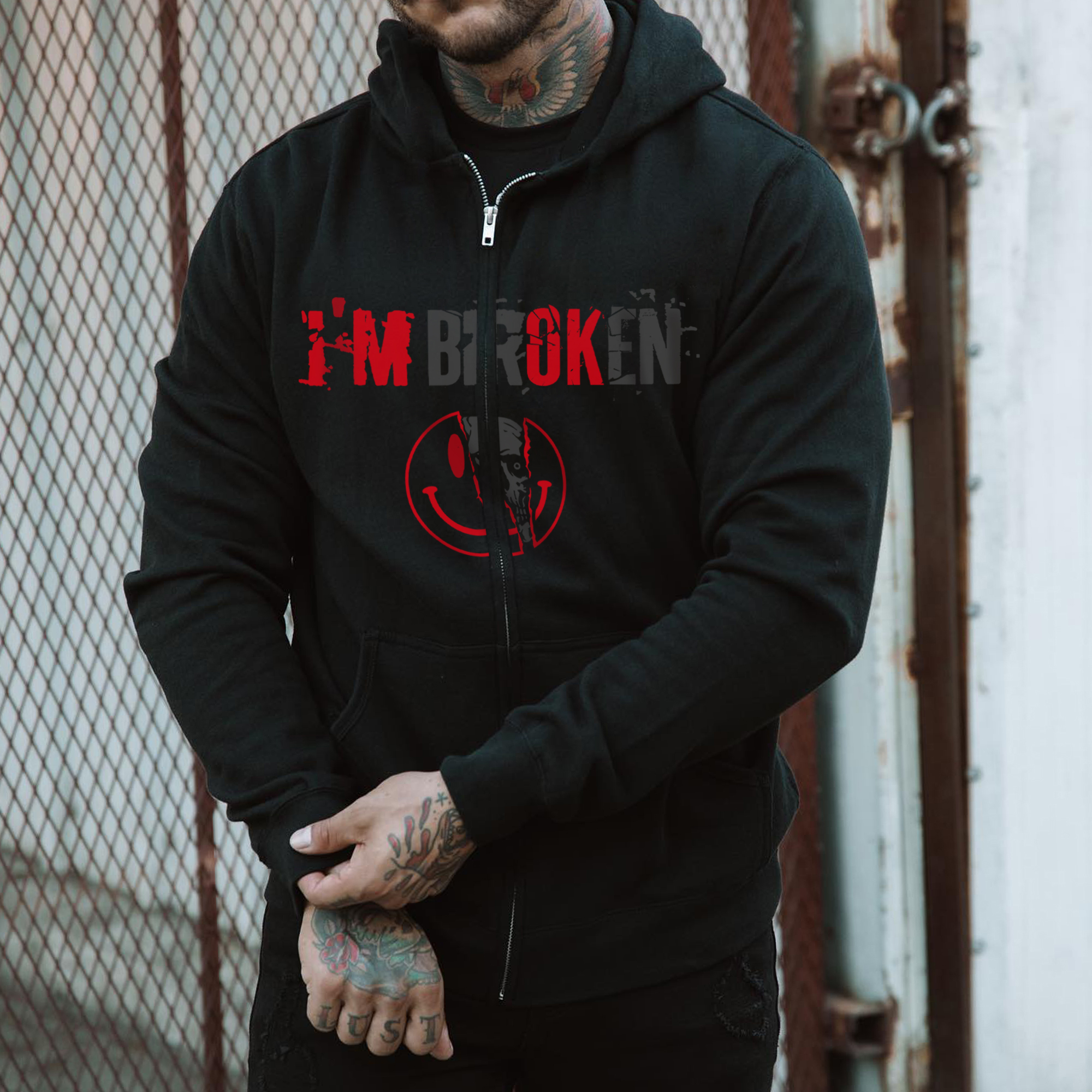 I'm Broken Printed Men's Zipper Hoodie-Ranbybox