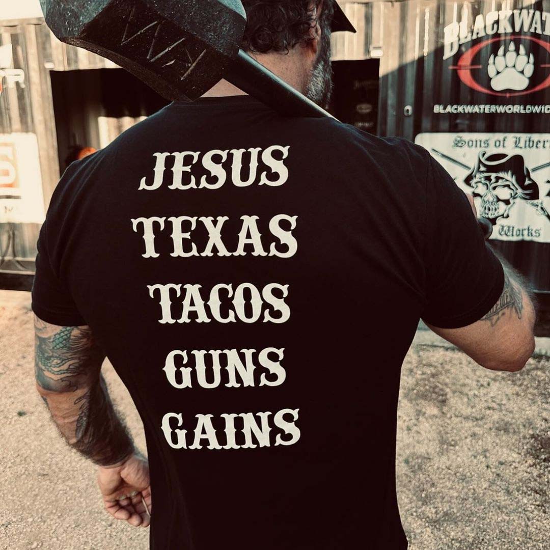 Jesus Texas Tacos Guns Gains Printed Men's T-shirt