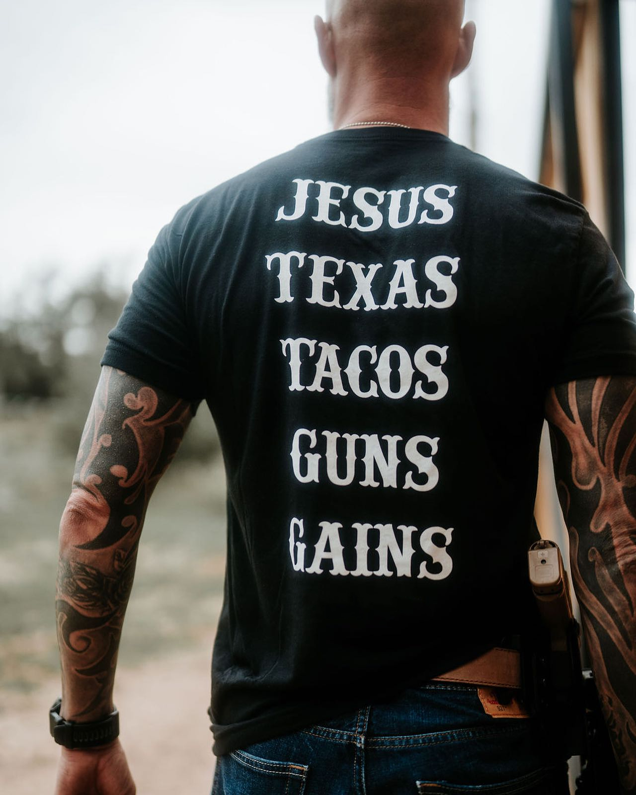 Jesus Texas Tacos Guns Gains Printed Men's T-shirt