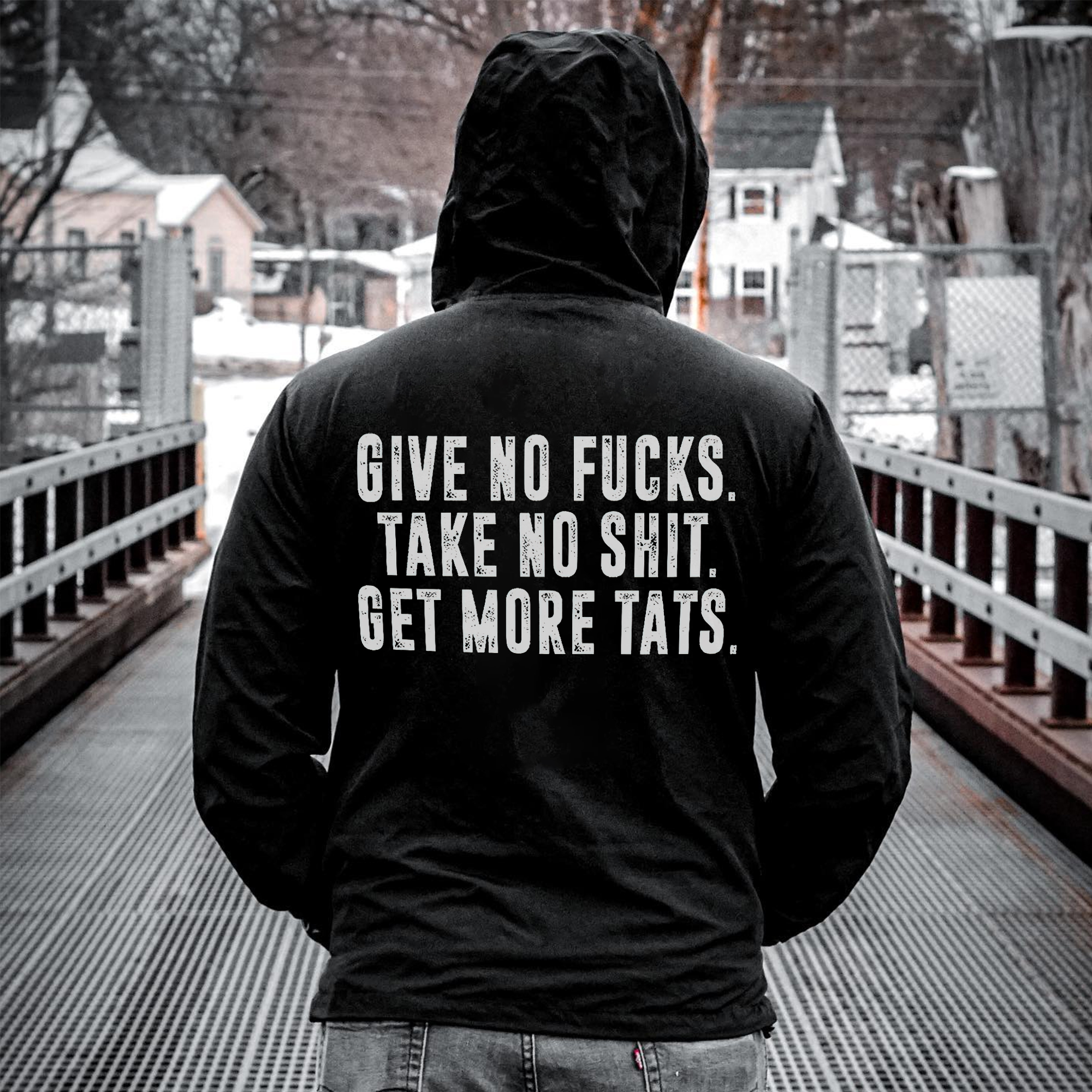 Give No Fucks. Take No Shit. Get More Tats Printed Men's Hoodie-Ranbybox