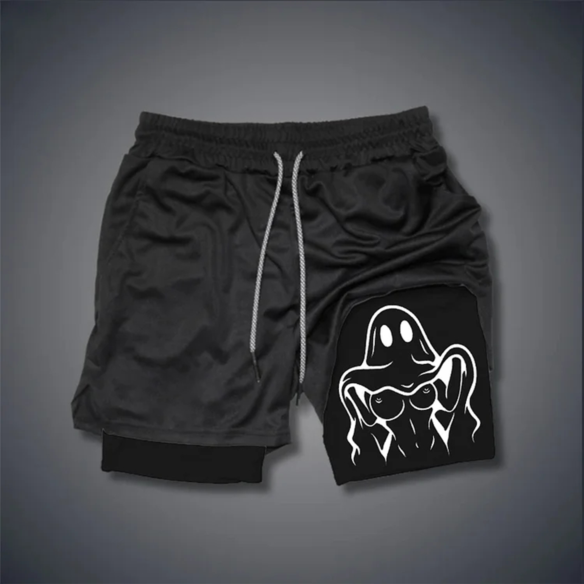 Naughty Ghost With Sexy Boobs Print Men's Shorts