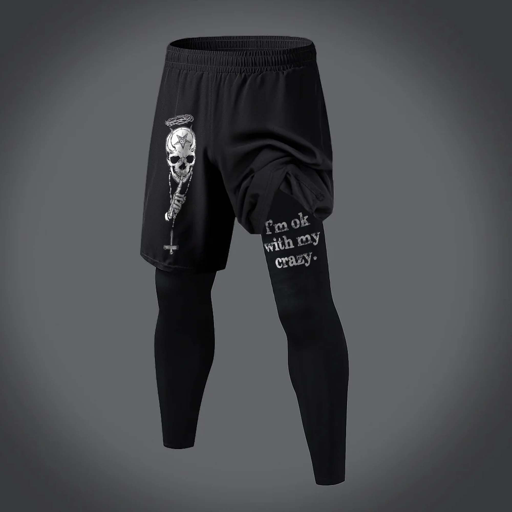 I'm Ok With My Crazy Printed Men's Fitness Leggings Image - 1