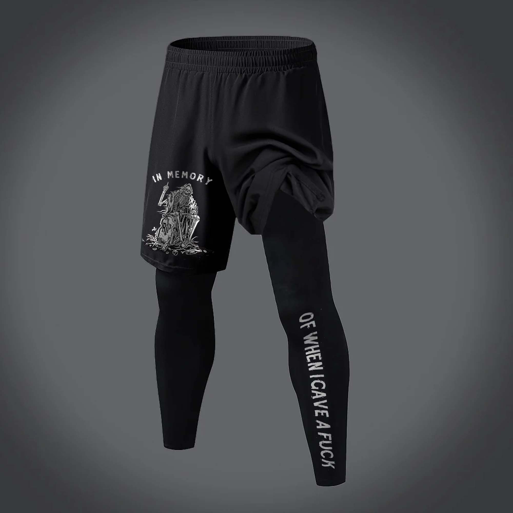 In Memory Of When I Gave A Fuck Printed Men's Fitness Leggings Image - 1