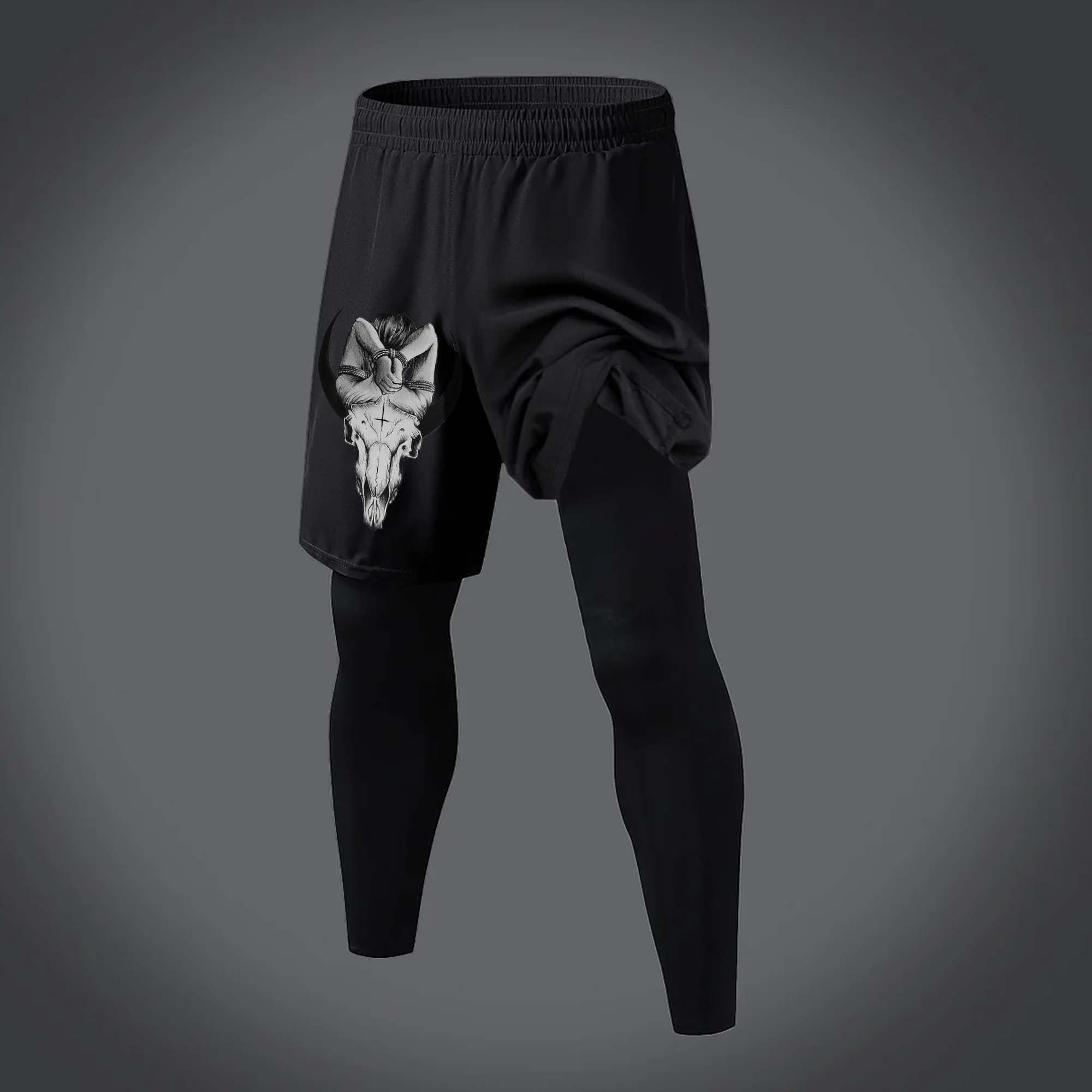 Sheep Head Bondage Punishment Printed Men's Fitness Leggings Image - 1