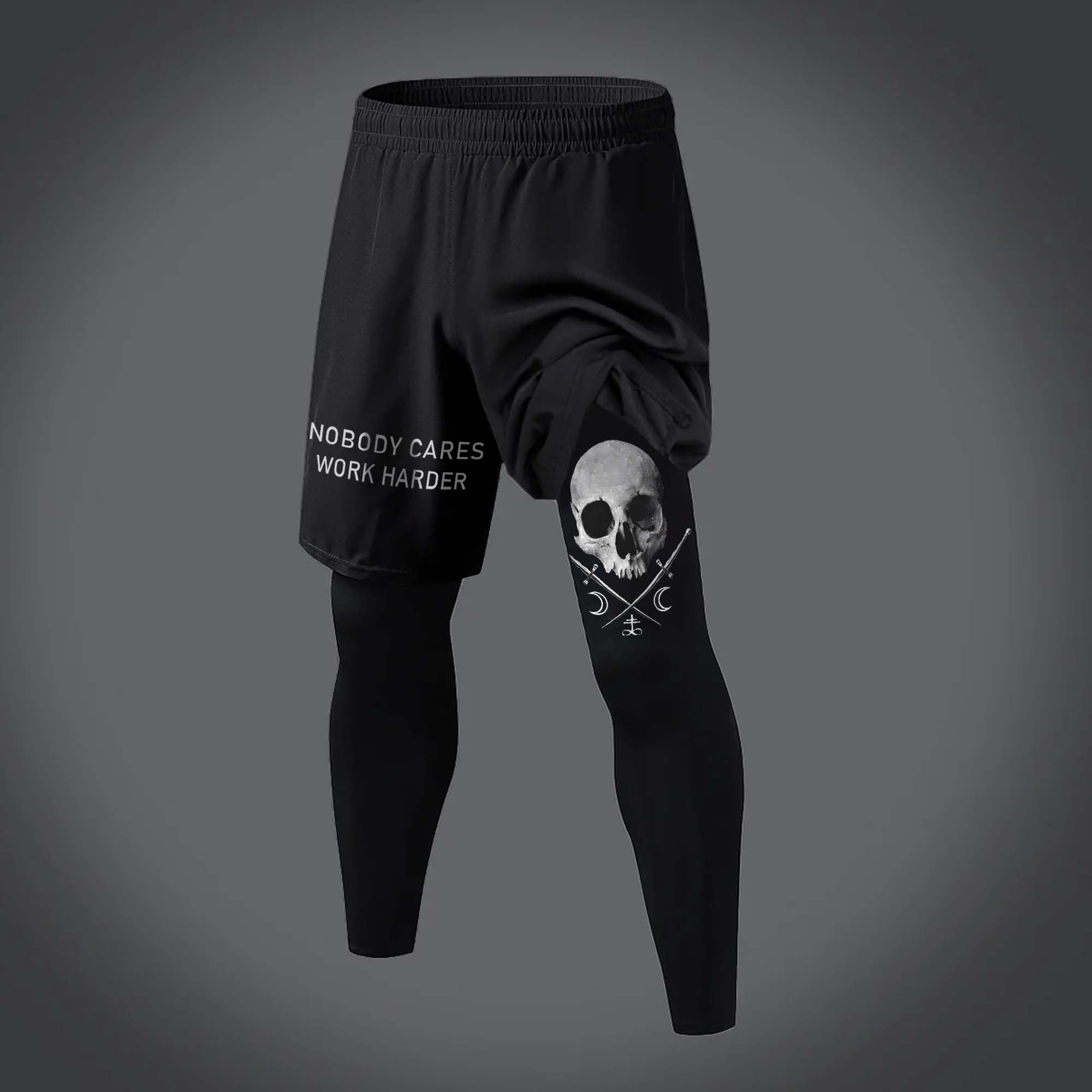 Nobody Cares Work Harder Printed Men's Fitness Leggings Image - 1