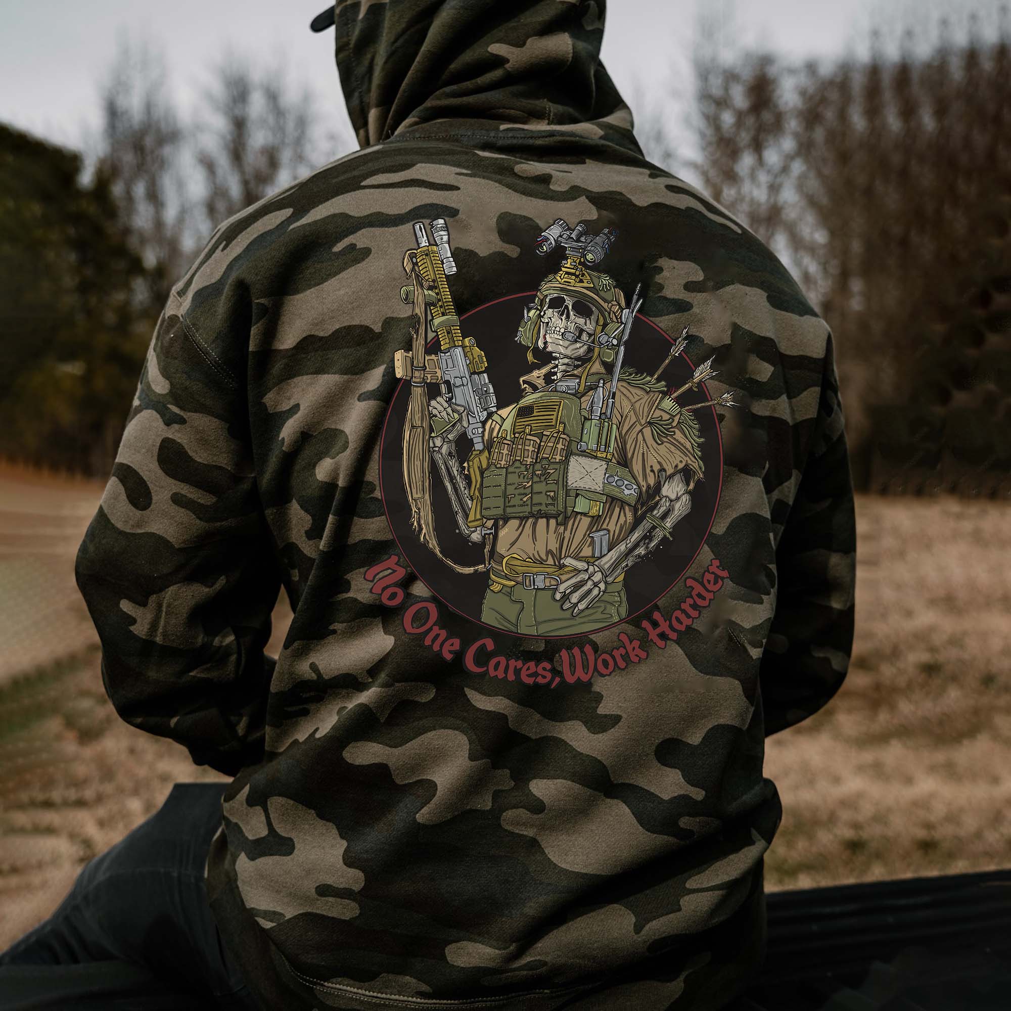 No One Cares, Work Harder Camouflage Printed Men's Hoodie