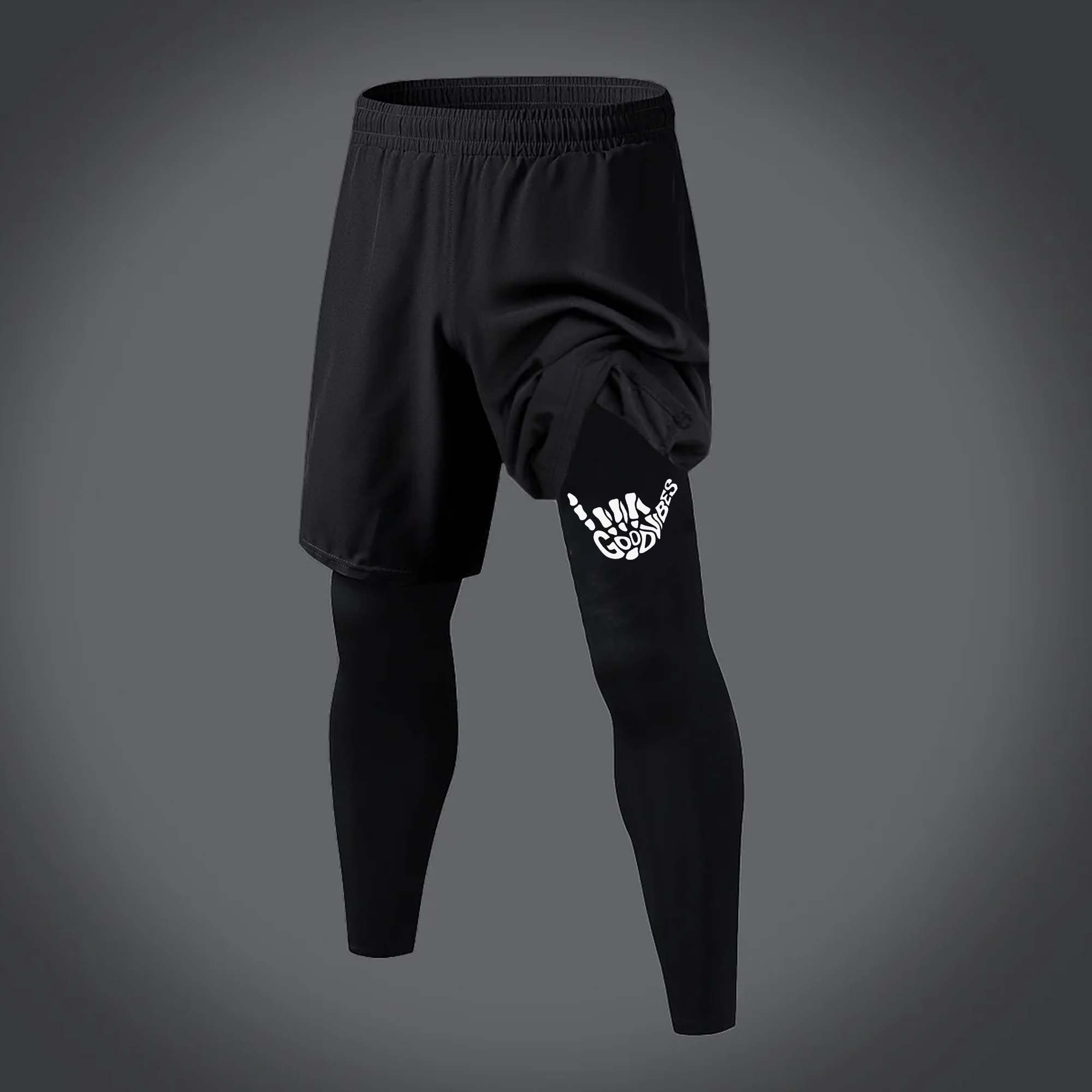 Good Vibes Printed Men's Fitness Leggings Image - 1