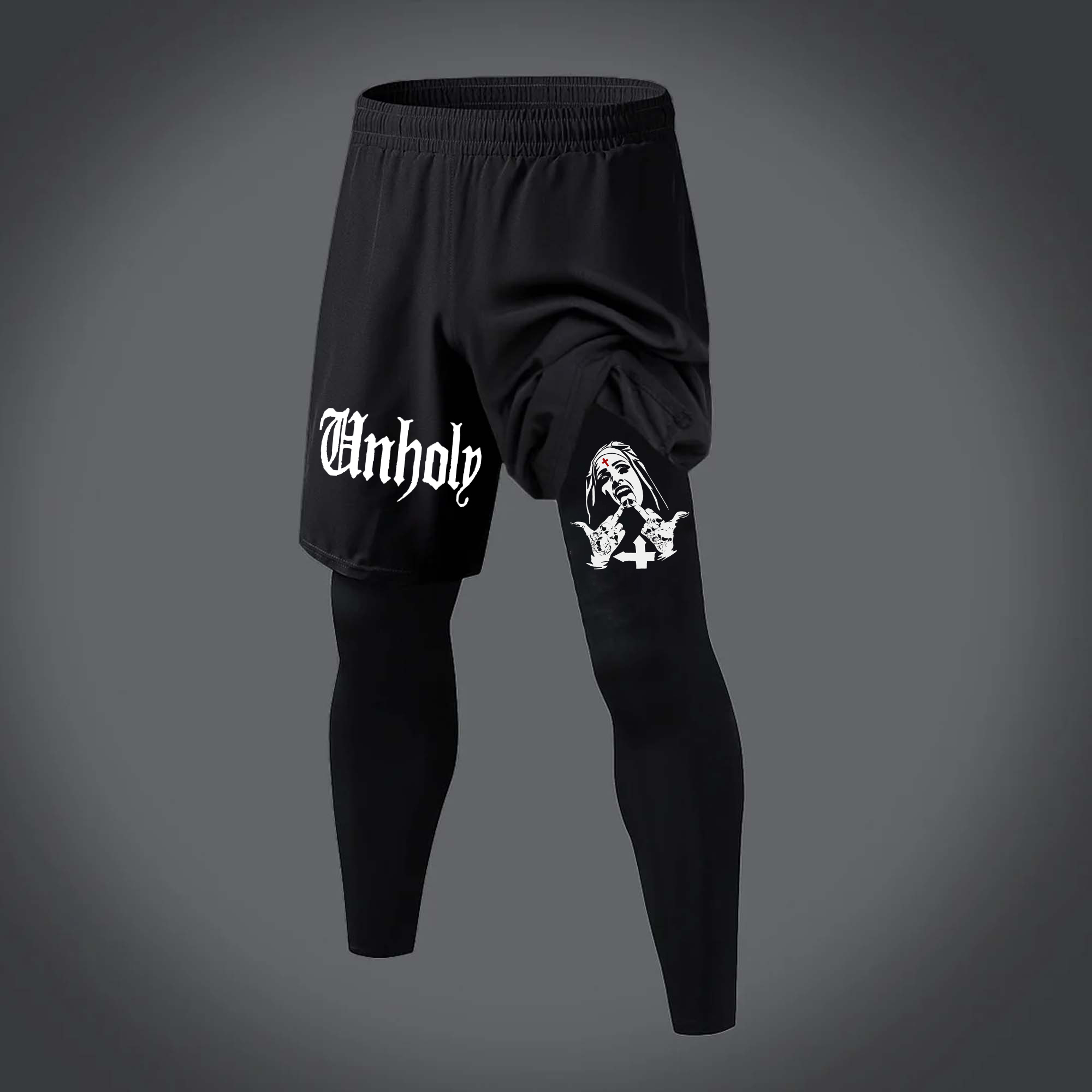 Unholy Nun Printed Men's Fitness Leggings Image - 1