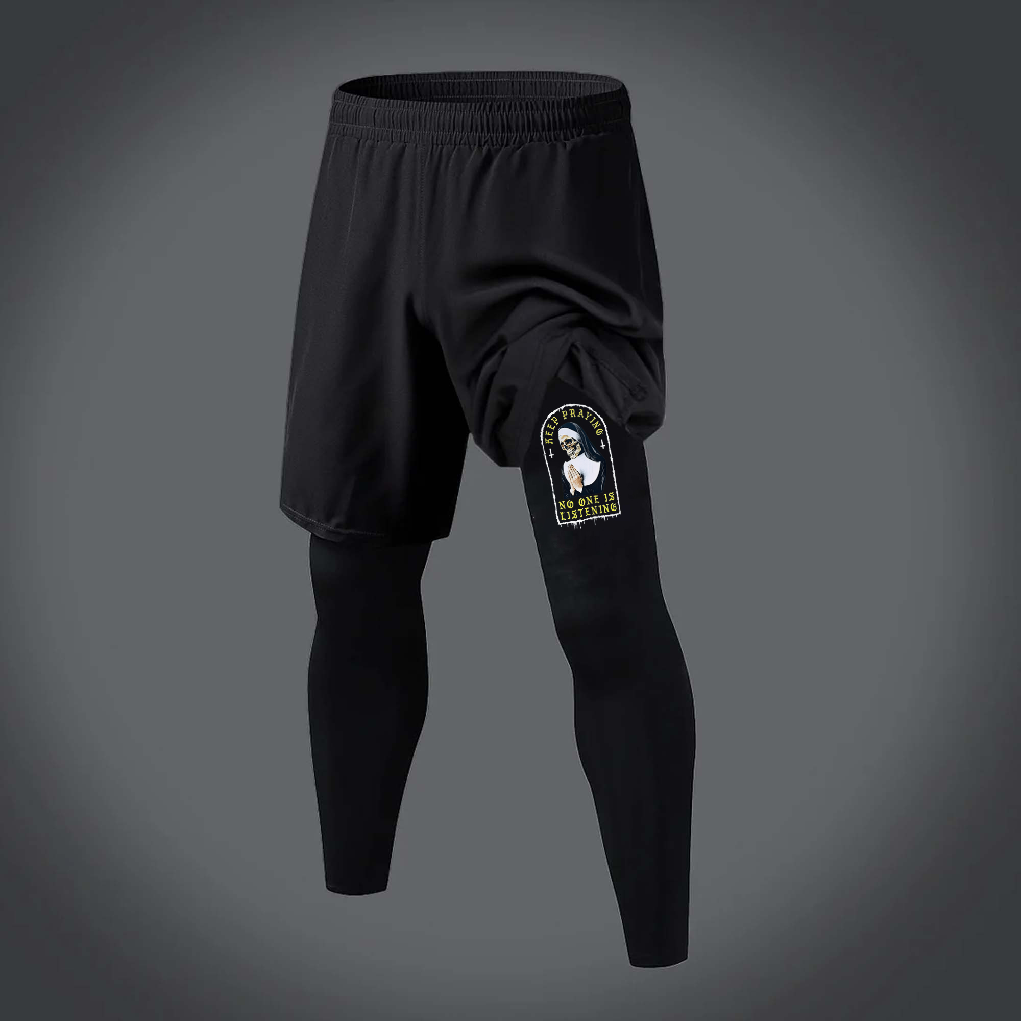 Keep Praying No One Is Listening Printed Men's Fitness Leggings Image - 1