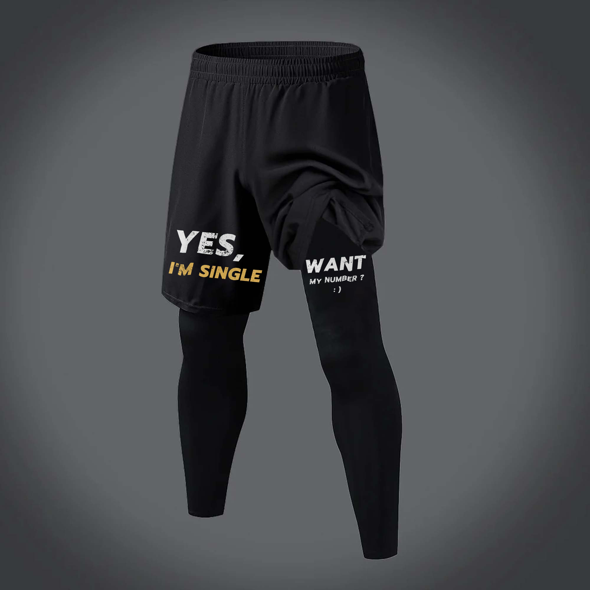 Yes, I'm Single Printed Men's All-In-One Fitness Leggings  Image - 1