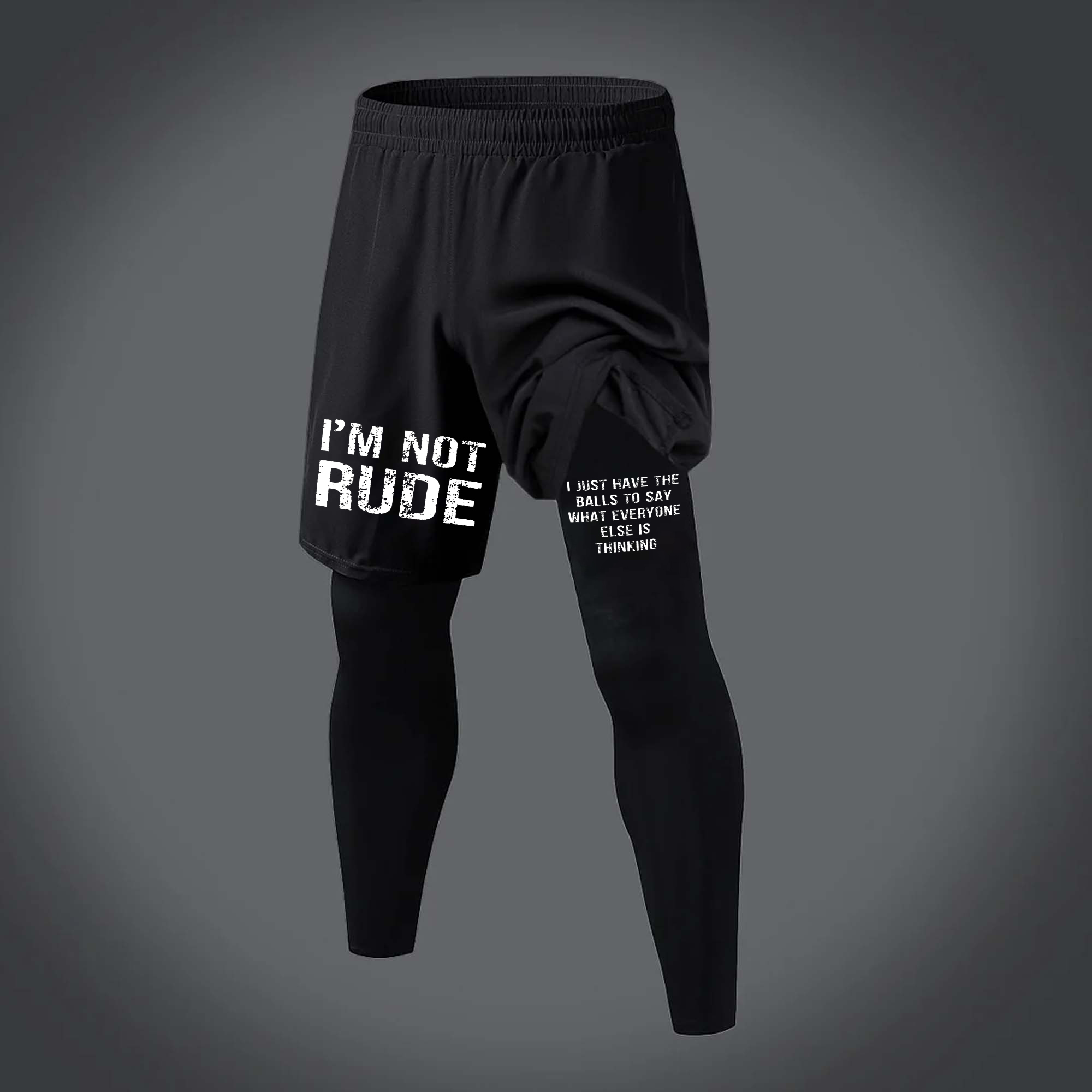 I'm Not Rude Printed Men's All-In-One Fitness Leggings  Image - 1
