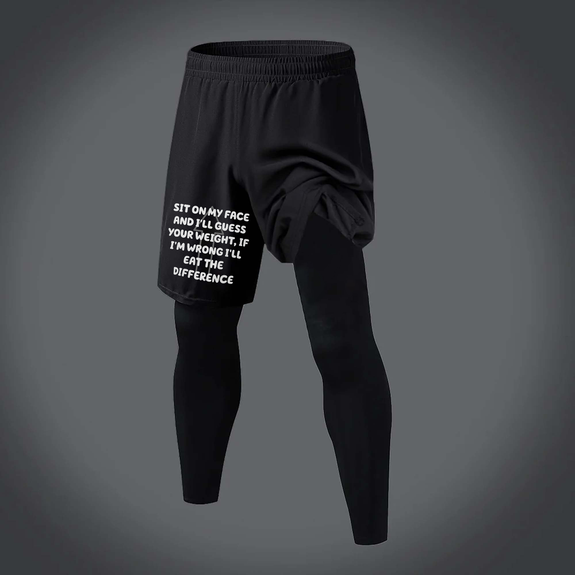 Sit On My Face And I'll Guess Your Weight Printed Men's All-In-One Fitness Leggings  Image - 1