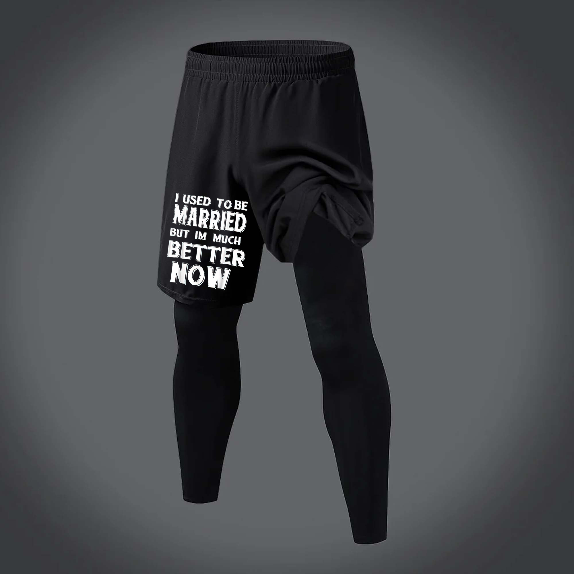 I Used To Be Married But I'm Much Better Now Printed Men's All-In-One Fitness Leggings  Image - 1