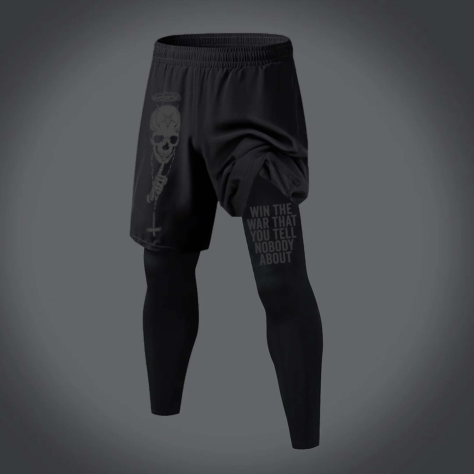 Win The War That You Tell Nobody About Printed Men's All-In-One Fitness Leggings  Image - 1