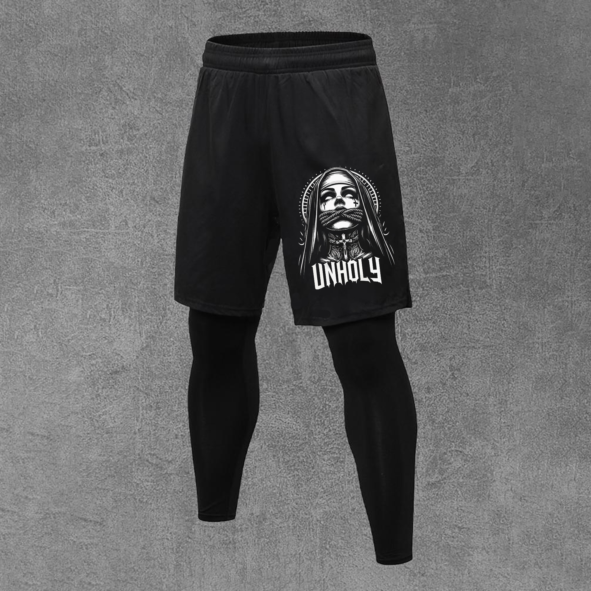 Unholy Nun Printed Men's All-In-One Fitness Leggings  Image - 1