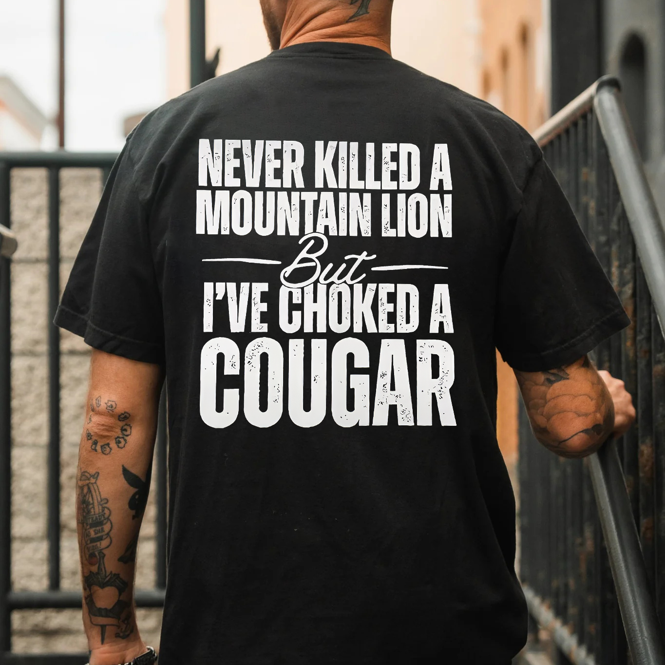 Never Killed A Mountain Lion But I've Choked A Cougar Printed Men's T-shirt Image - 2