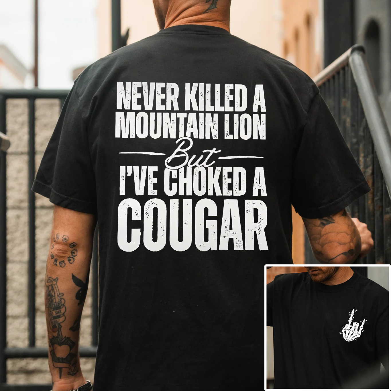 Never Killed A Mountain Lion But I've Choked A Cougar Printed Men's T-shirt Image - 1
