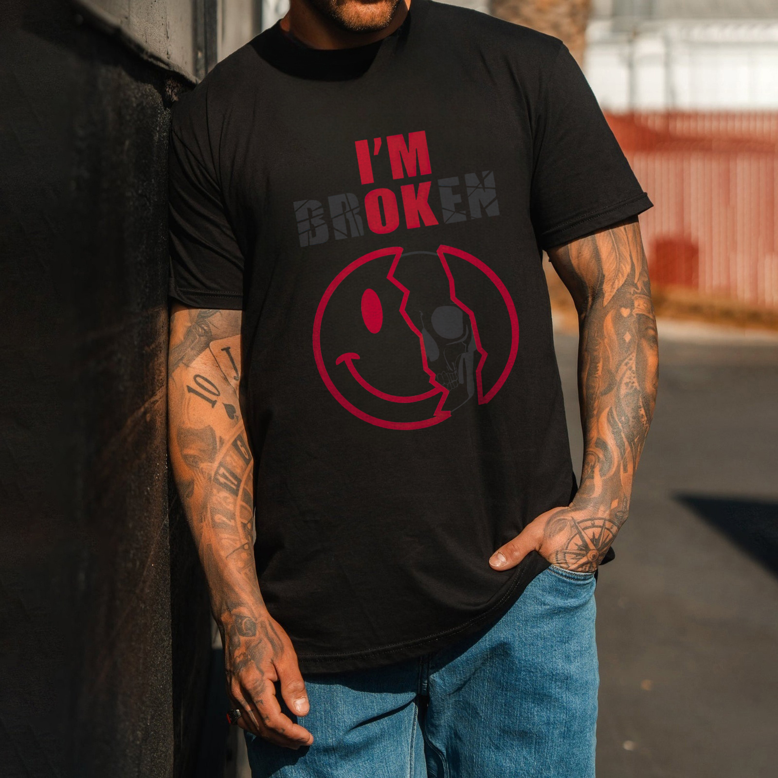 Vintage I'm Broken Printed Men's T-shirt Image - 2