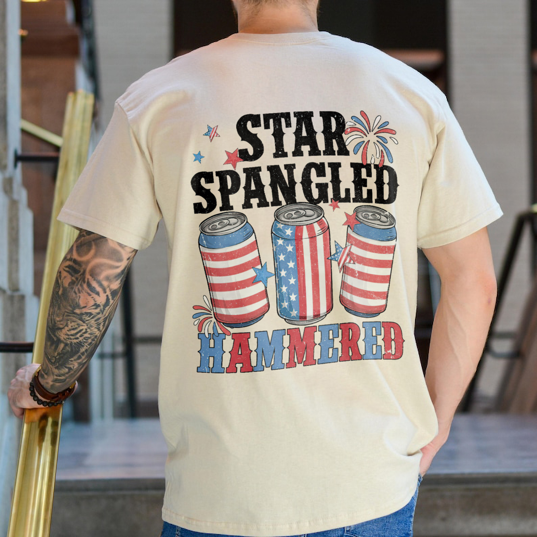 Star Spangled Hammered Printed Unisex Oversized T-shirts Image - 1