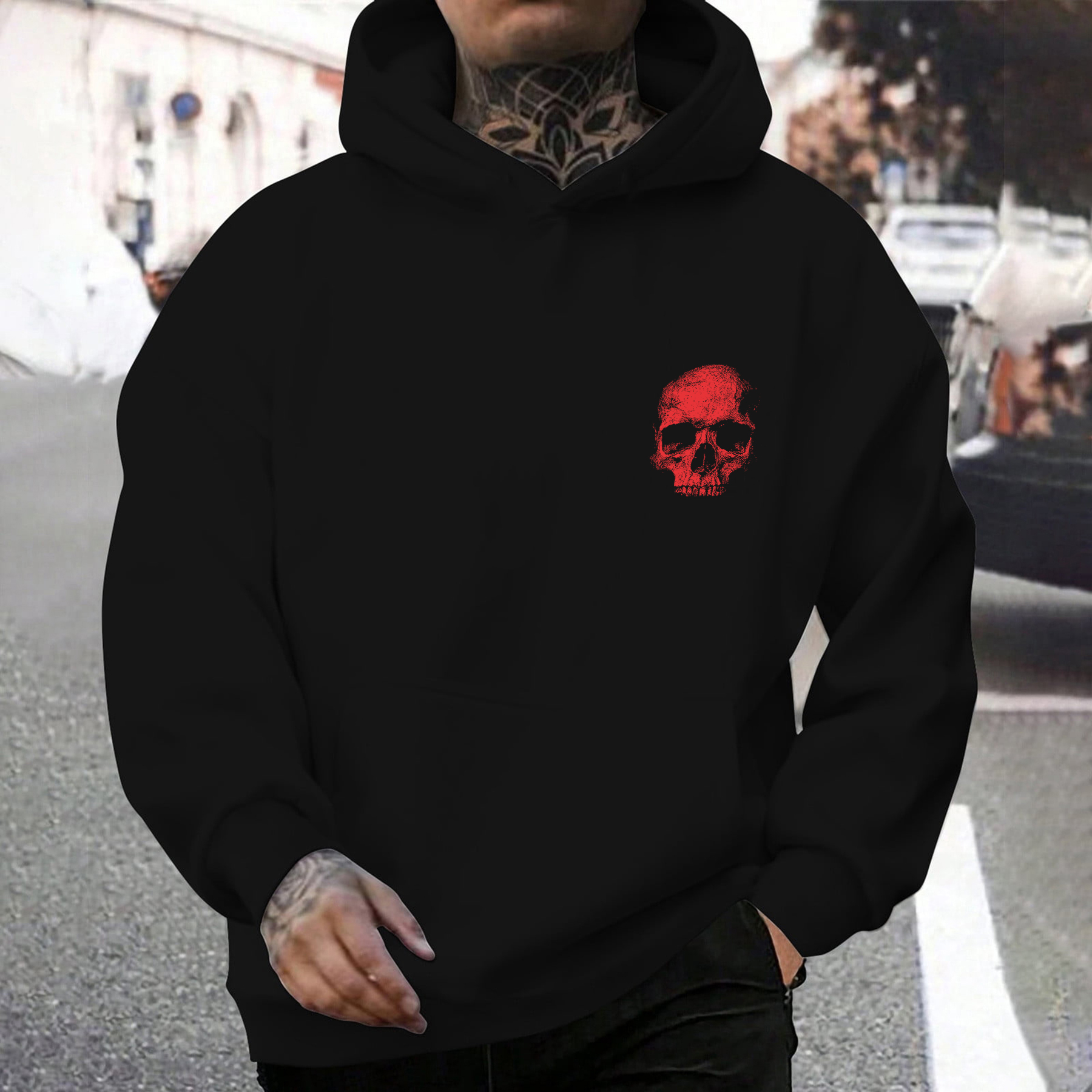 No Desire To Fit In Skull Printed Oversized Unisex Hoodie Image - 2