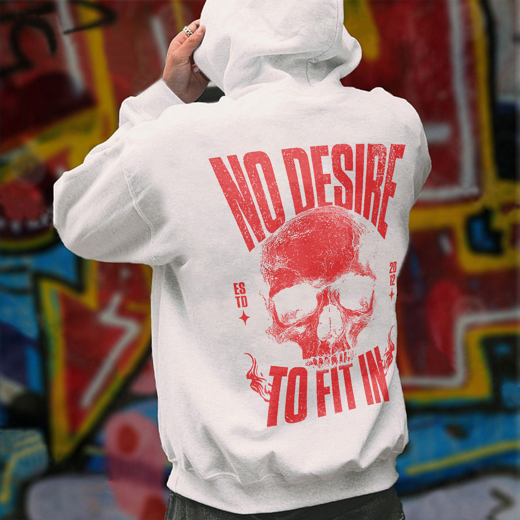No Desire To Fit In Skull Printed Oversized Unisex Hoodie Image - 3