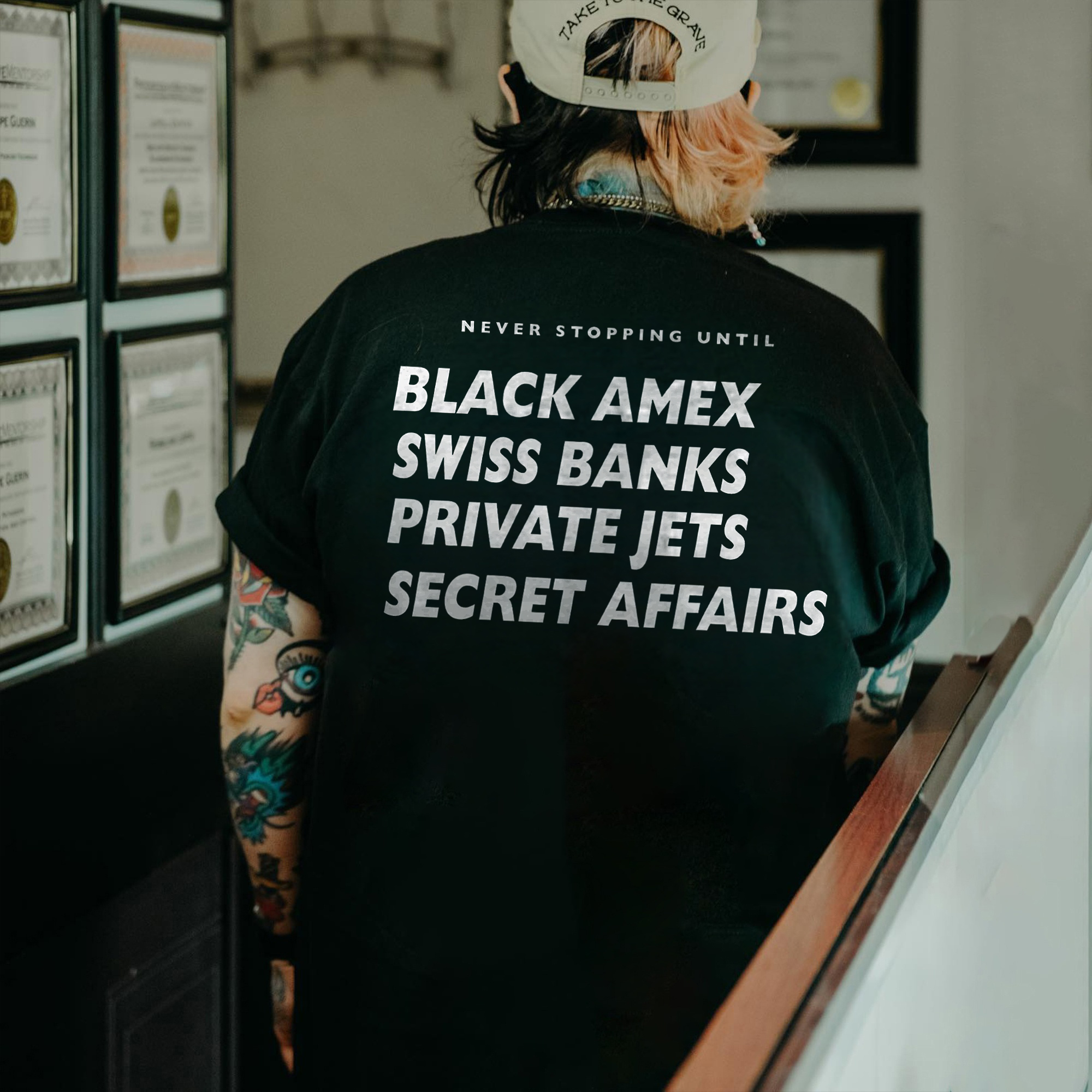 Never Stopping Until Black Amex Swiss Banks Printed Men's T-Shirt ?? Image - 1