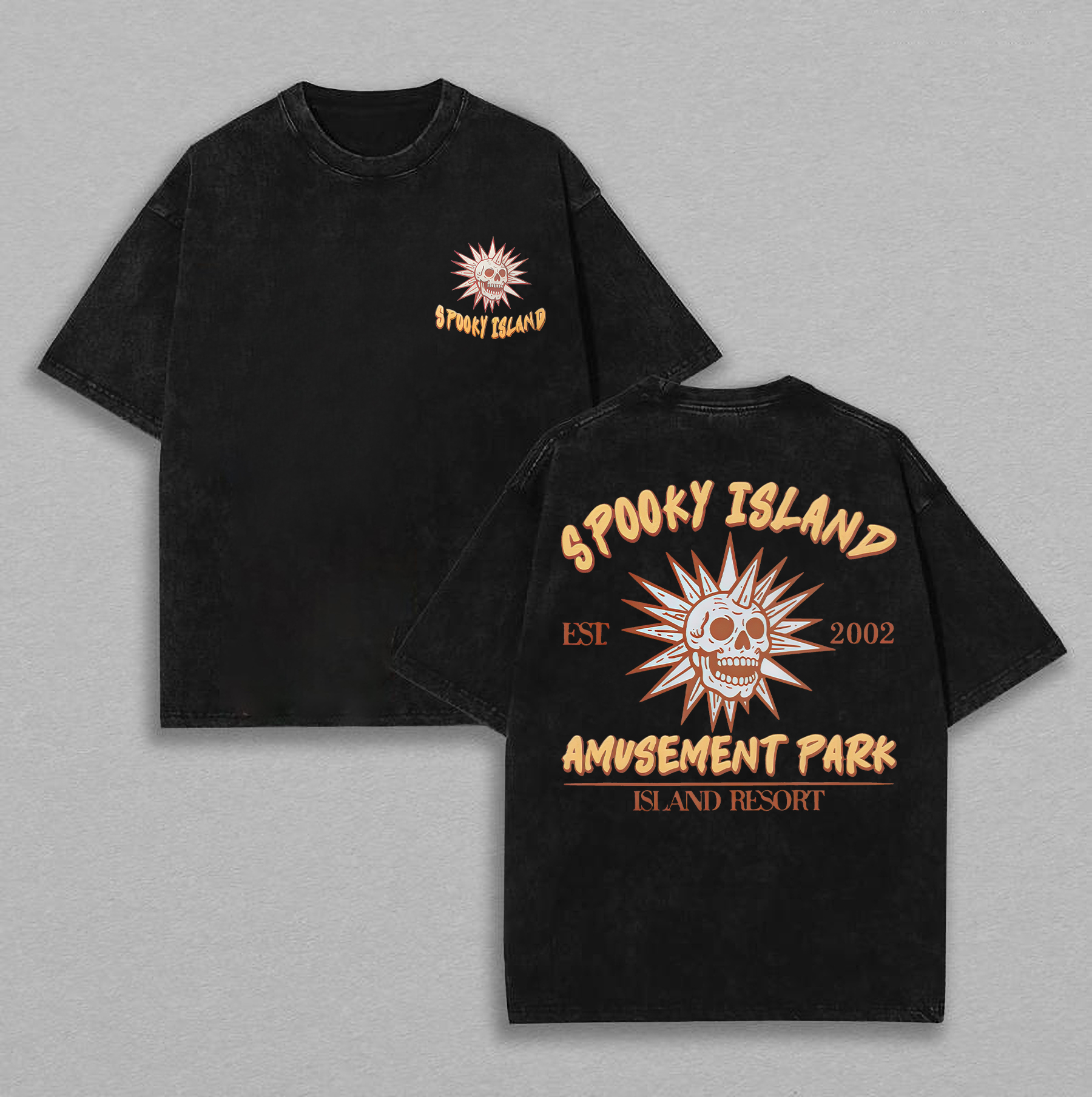 Spooky Island Amusement Park Island Resort Printed Unisex Washed T-Shirt