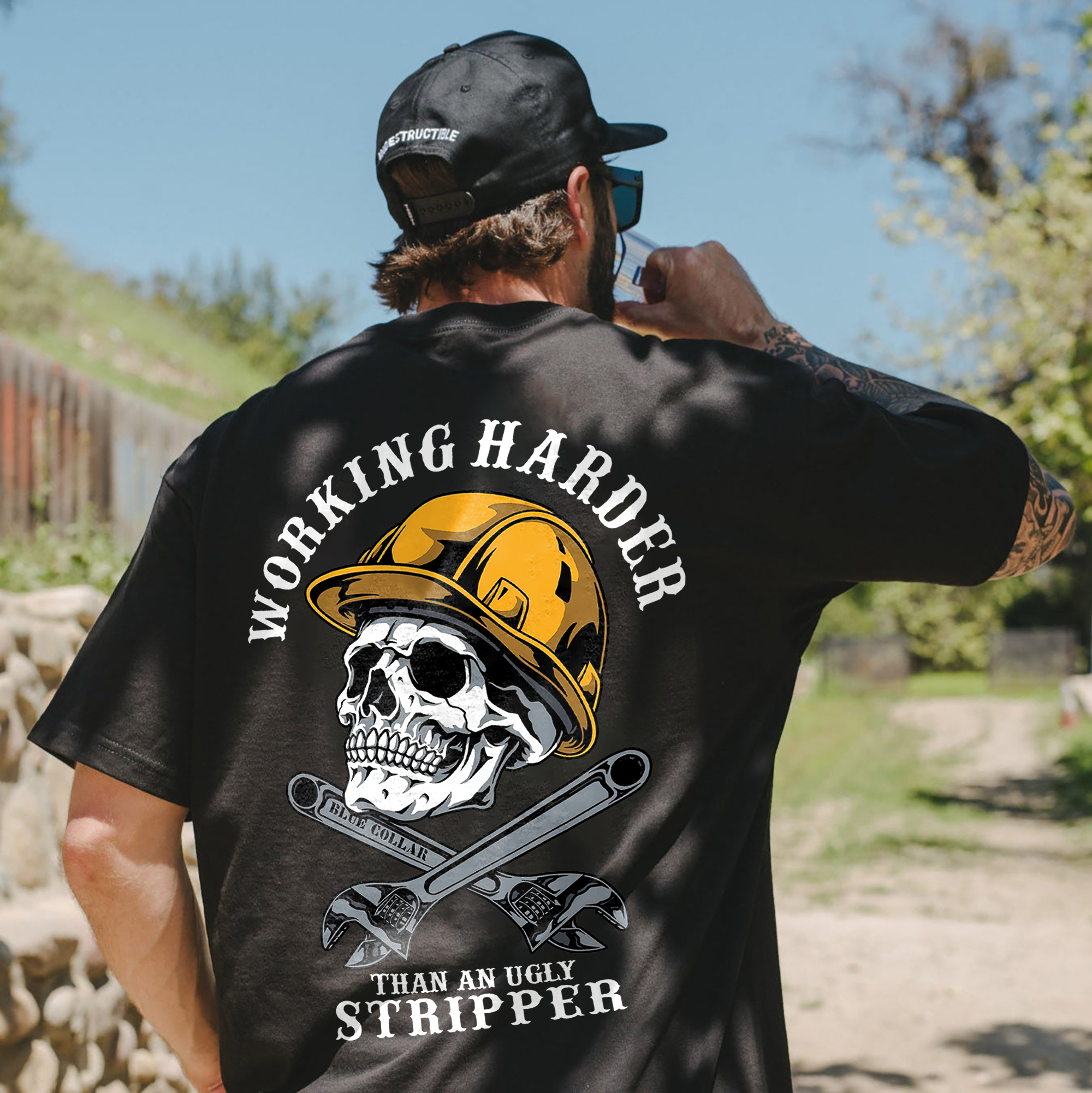 Working Harder Than An Ugly Stripper Printed Men's T-Shirt Image - 3