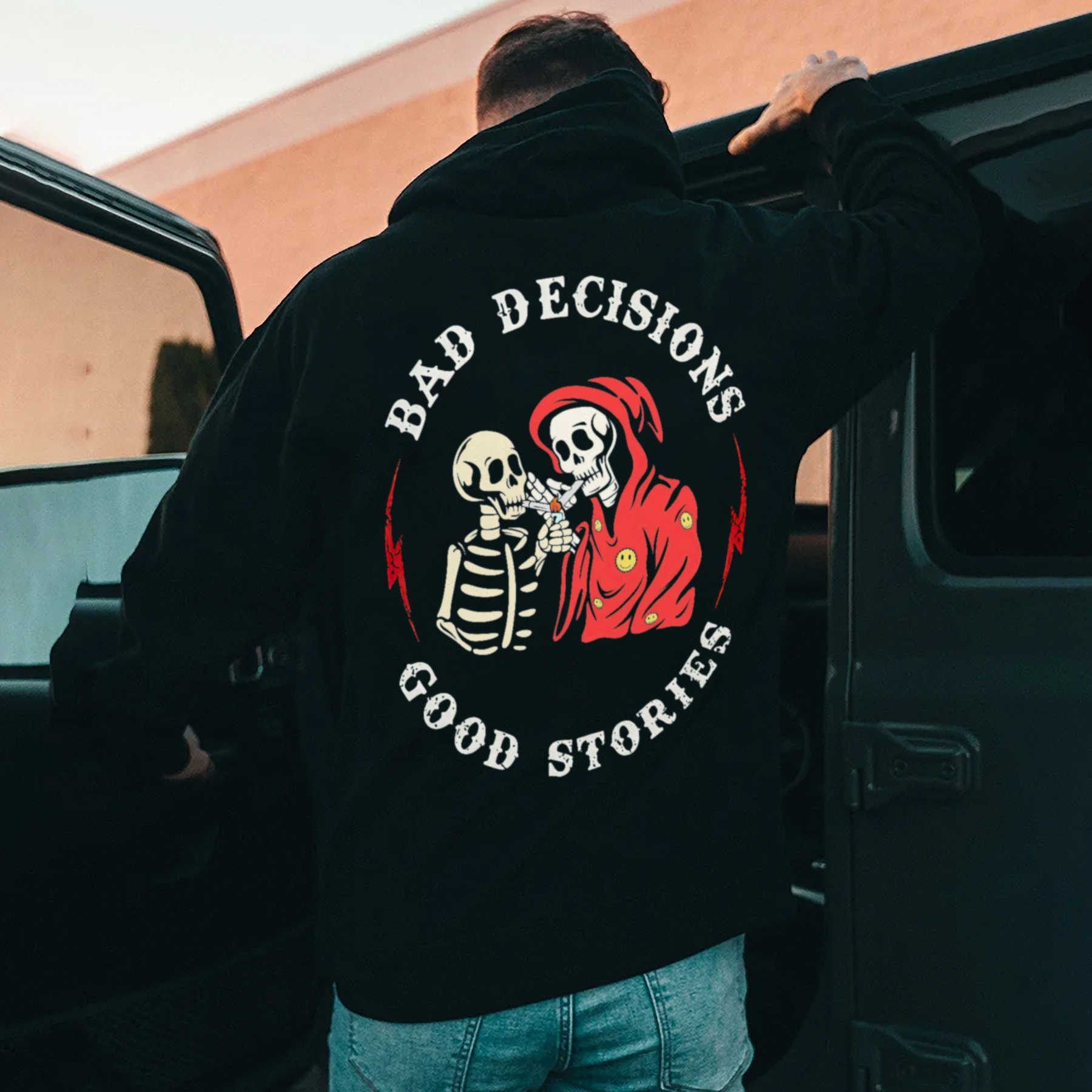 Bad Decisions Good Stories Printed Fleece-lined Unisex Hoodie Image - 1