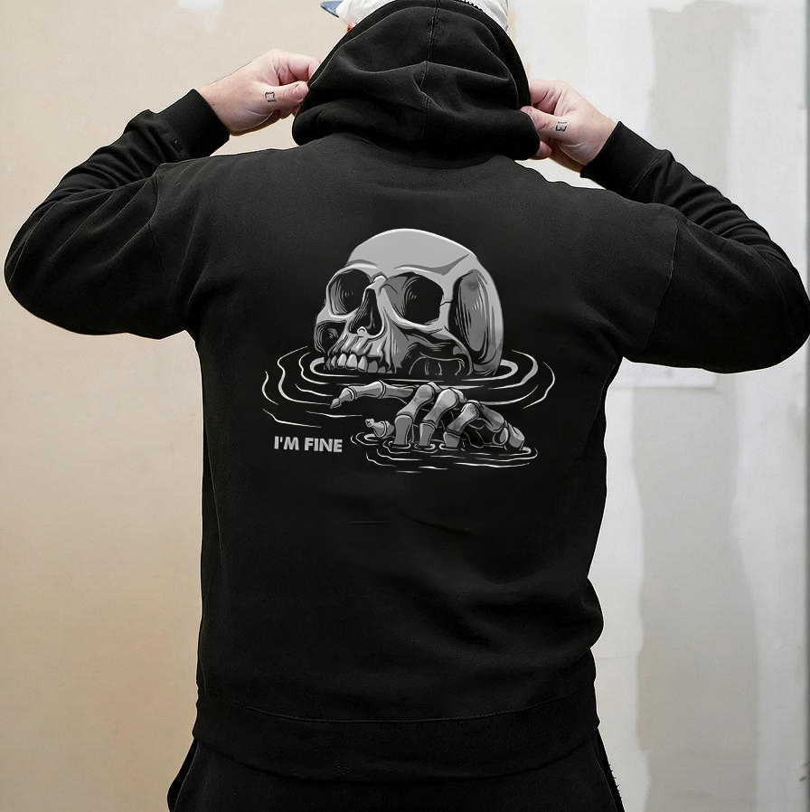 I'm Fine Skull Printed Fleece-lined Unisex Hoodie Image - 1