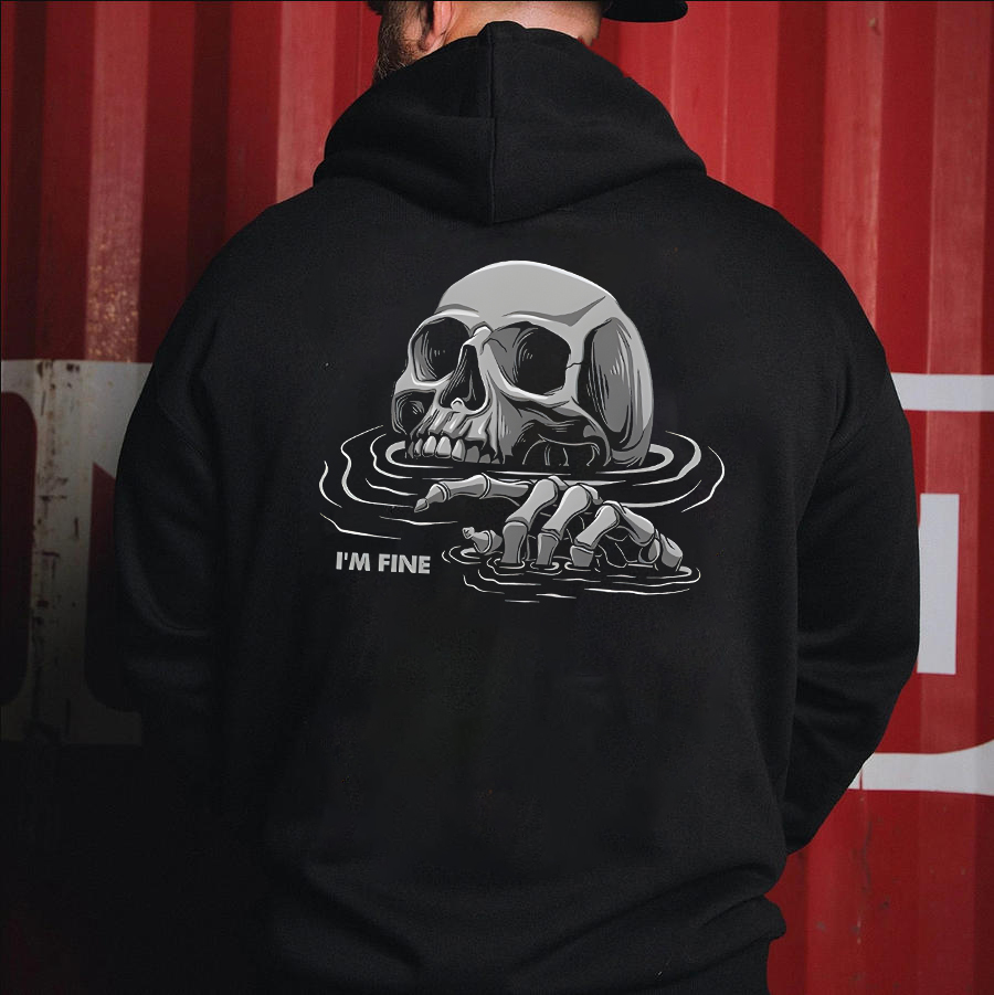 I'm Fine Skull Printed Fleece-lined Unisex Hoodie Image - 2