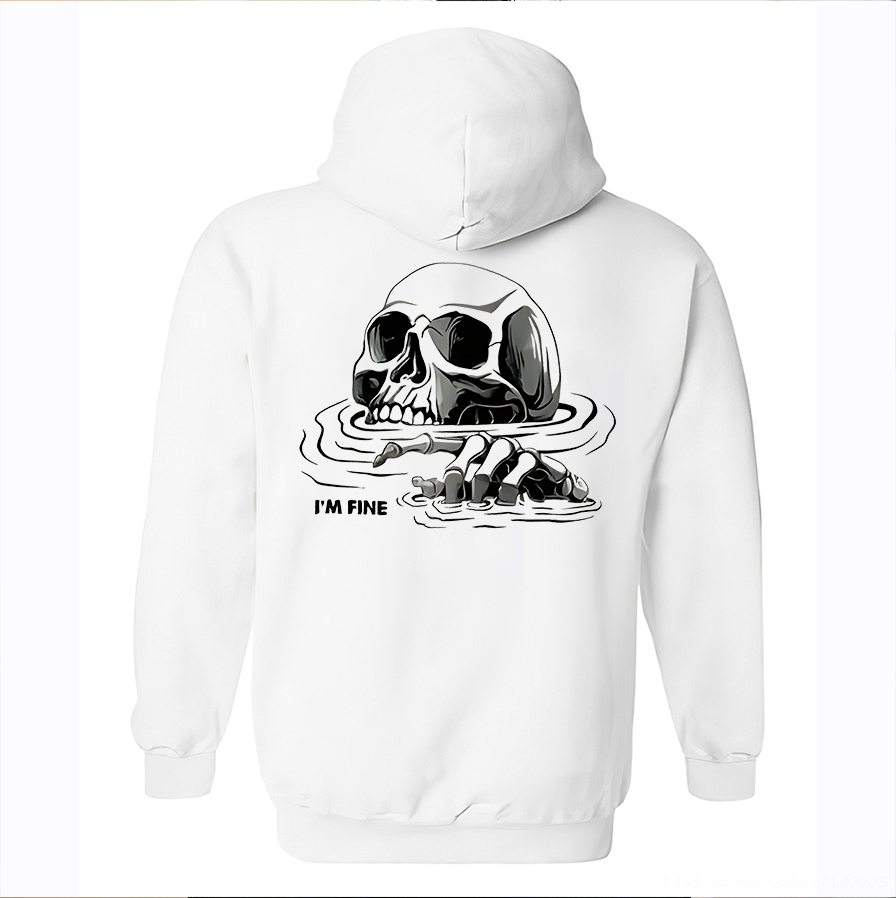I'm Fine Skull Printed Fleece-lined Unisex Hoodie Image - 3