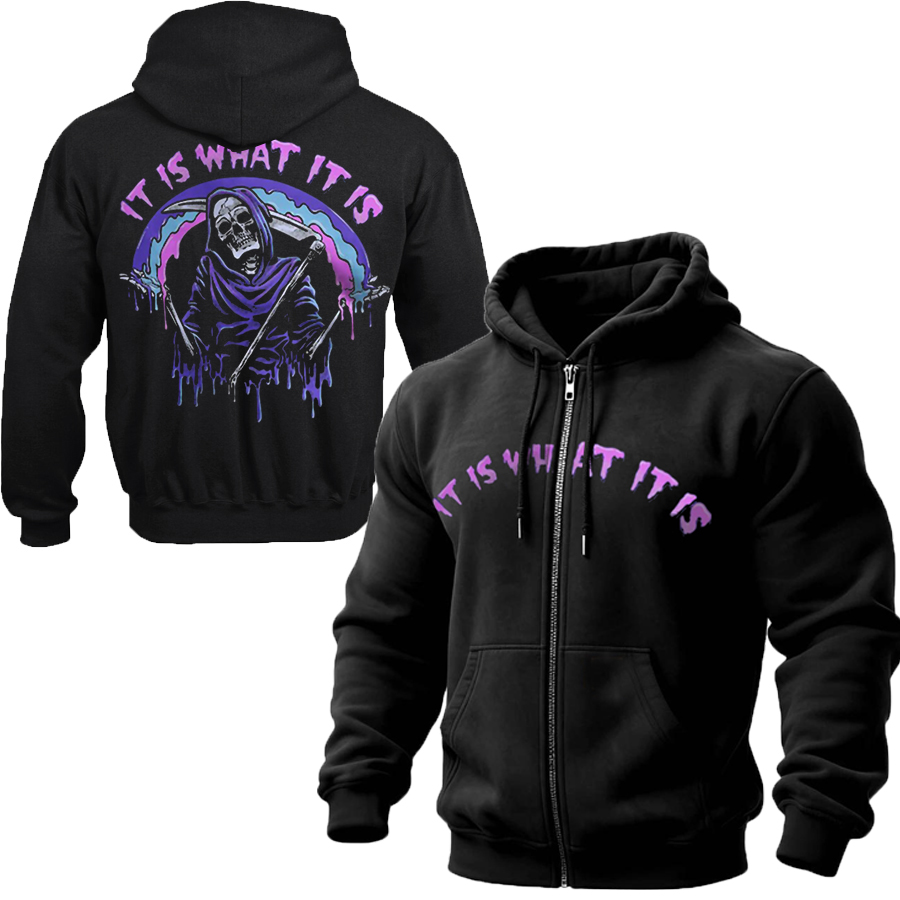 It Is What It Is Printed Zippered Hooded Fleece Cardigan Image - 1