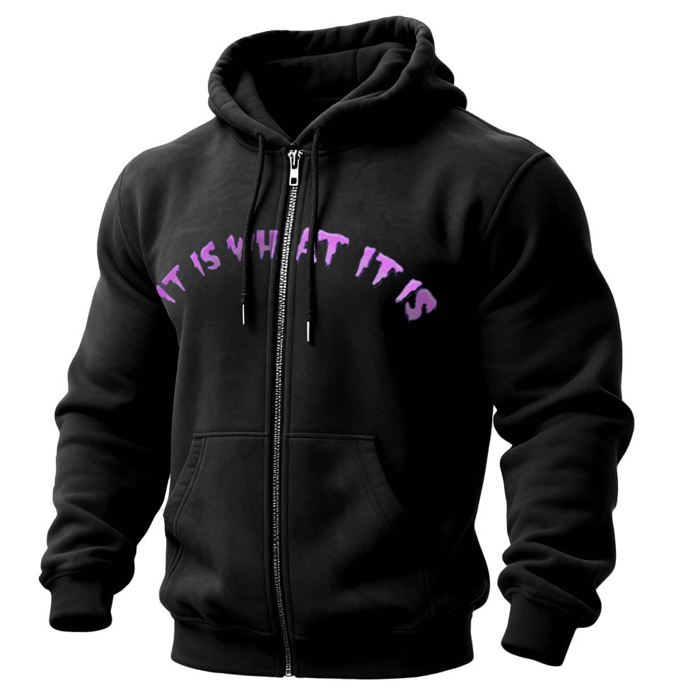 It Is What It Is Printed Zippered Hooded Fleece Cardigan Image - 2