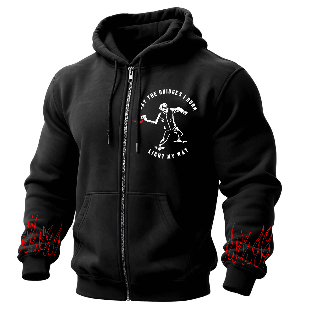 May The Bridges I Burn Light My Way Printed Zippered Hooded Fleece Cardigan Image - 1