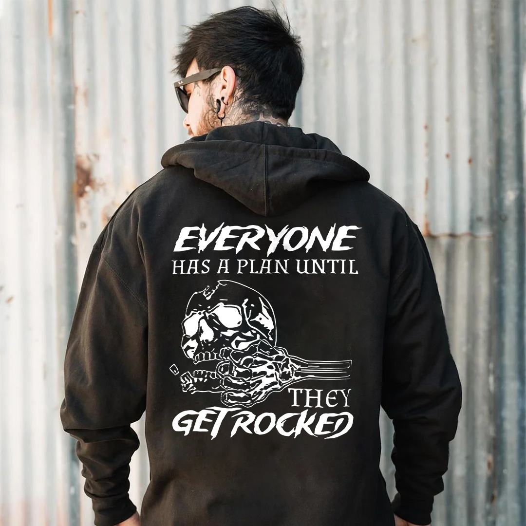Everyone Has A Plan Until They Get Rocked Printed Fleece-lined Unisex Hoodie Image - 2