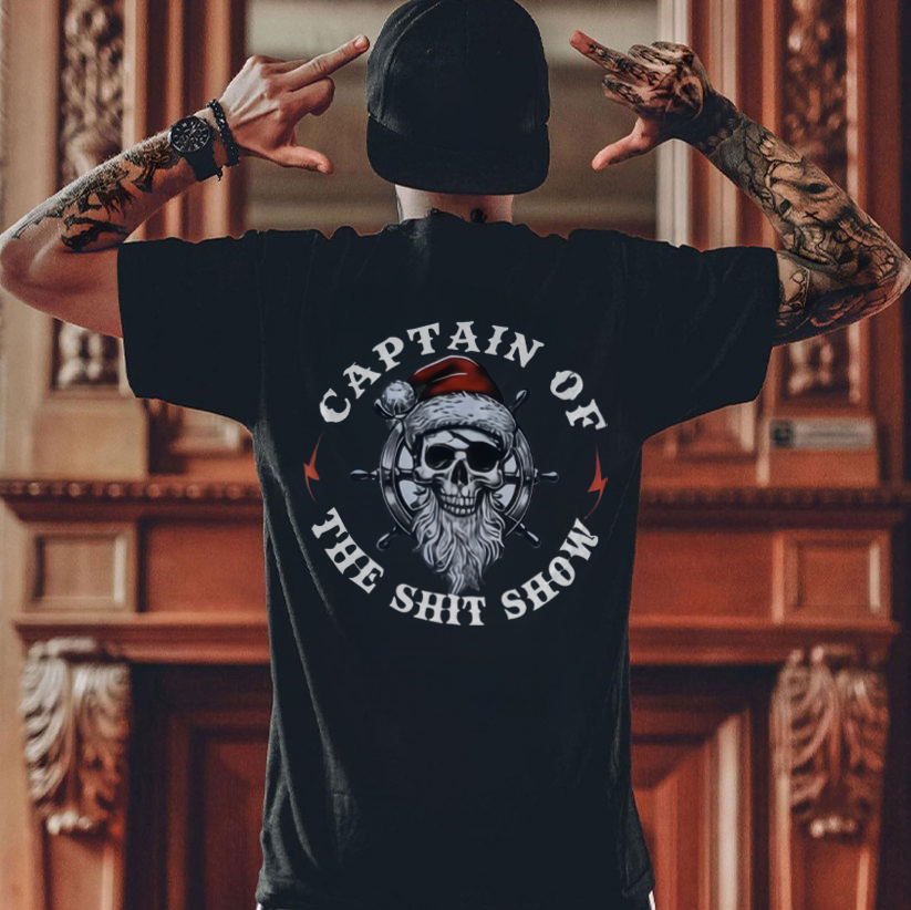 Captain Of The Shit Show Skull Christmas Printed Men's T-shirt Image - 1