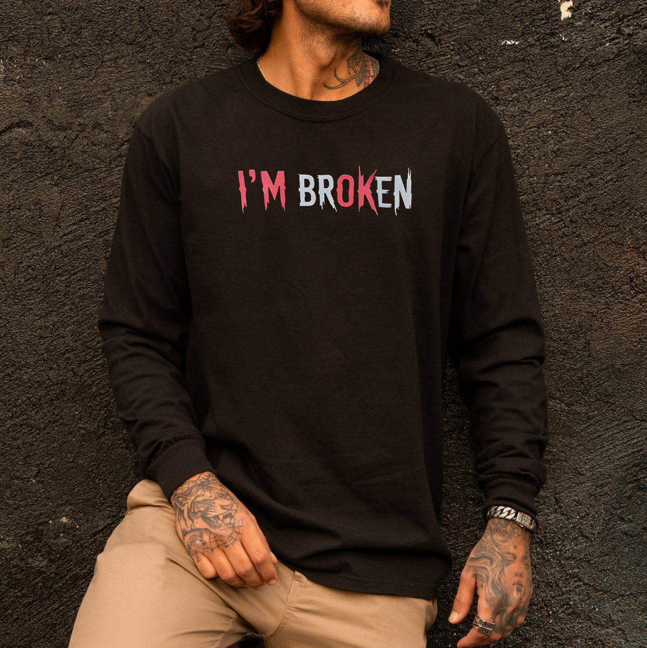 I'm Ok I'm Broken Printed Long Sleeve Men's T-shirt Image - 2