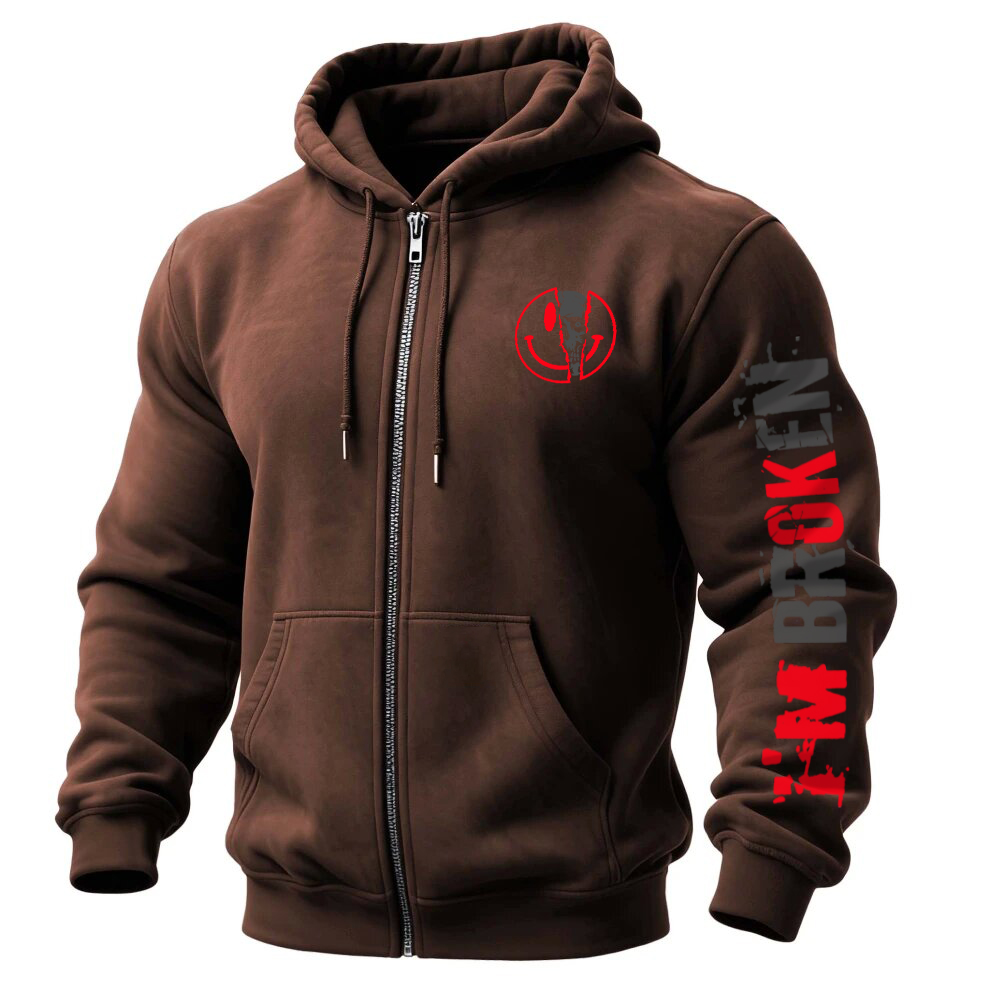 I'm Broken I'm OK Printed Zippered Hooded Fleece Cardigan Image - 3