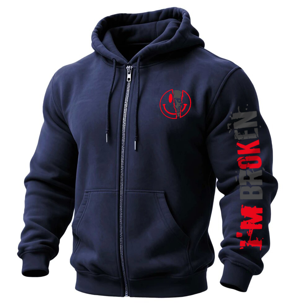 I'm Broken I'm OK Printed Zippered Hooded Fleece Cardigan Image - 5