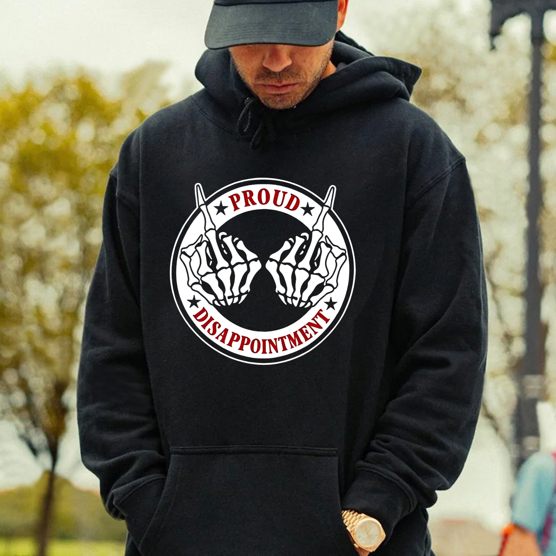 Proud Disappointment Defiant Bone Hand Printed Fleece-lined Unisex Hoodie Image - 1