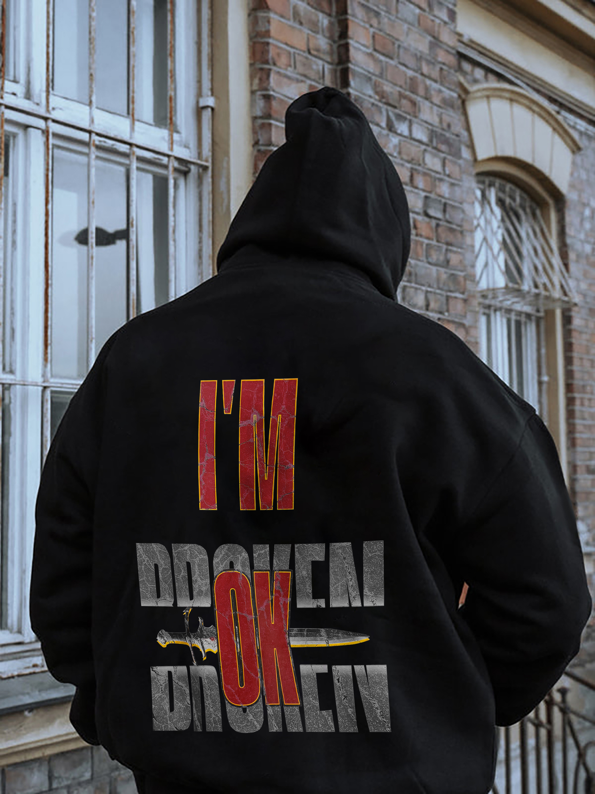 I'm OK I'm Broken Printed Fleece-lined Unisex Hoodie