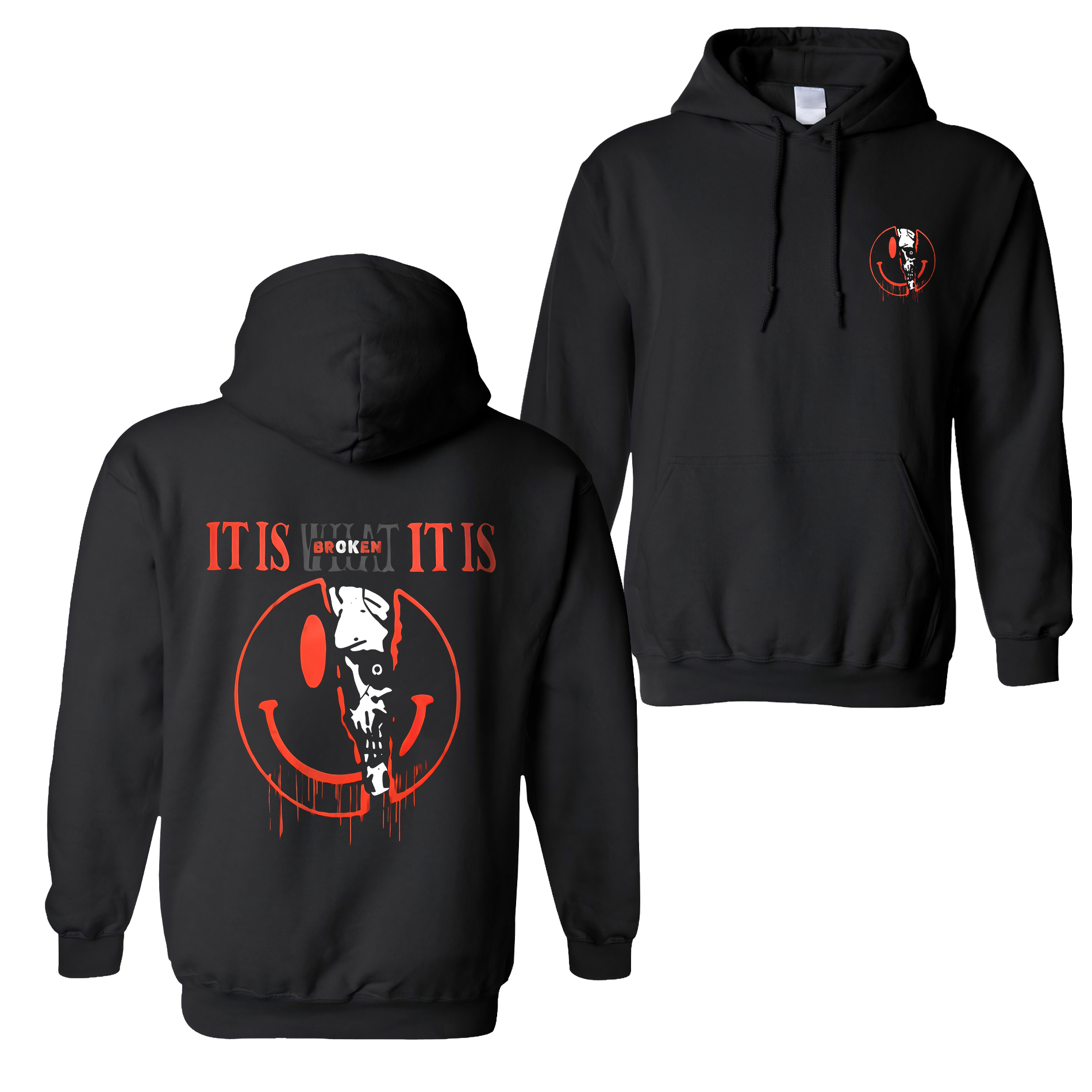 It Is What It Is Broken Skull Printed Fleece-lined Unisex Pocketless Hoodie Image - 3