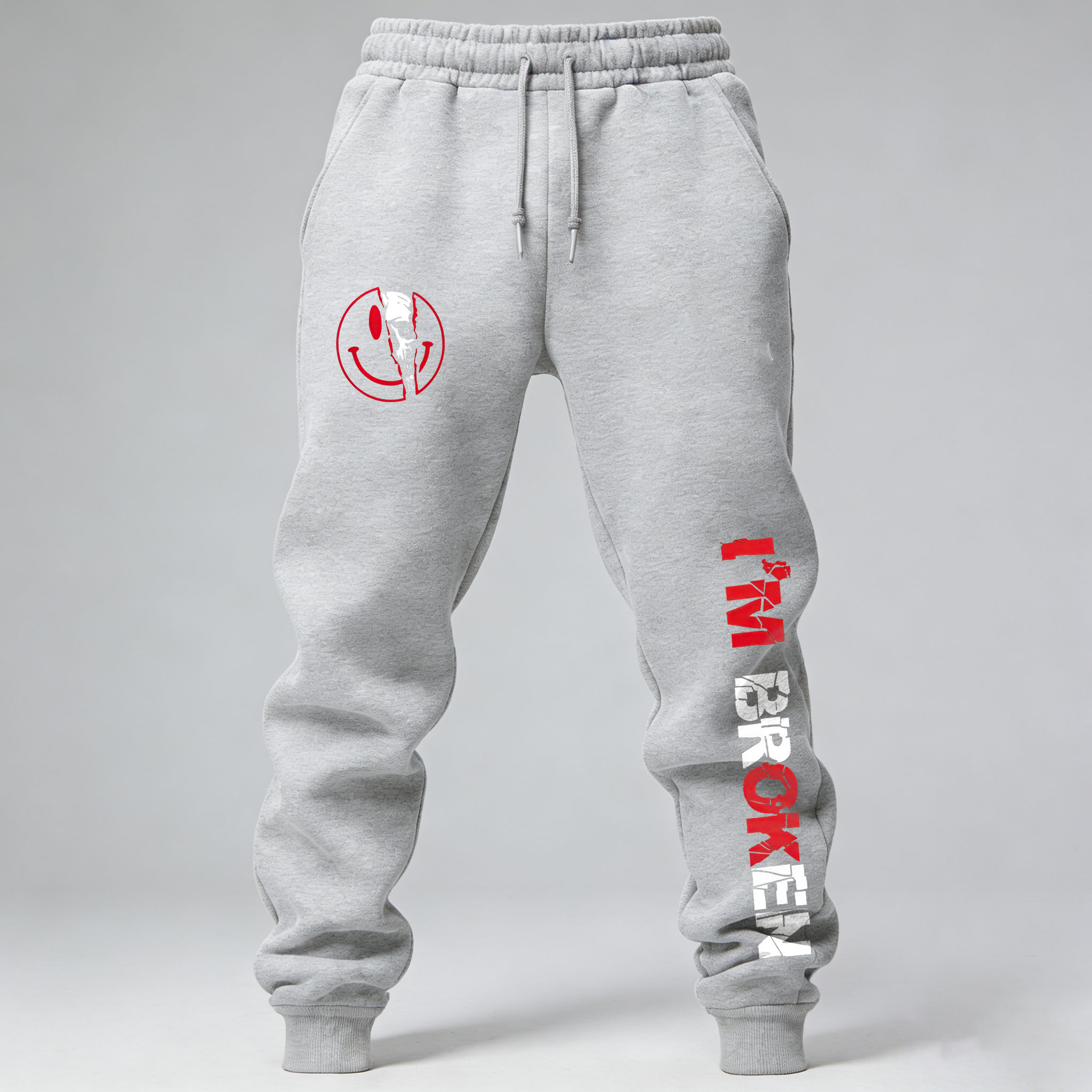I'm Ok I'm Broken Print Men's Fleece-lined Sweatpants Image - 3
