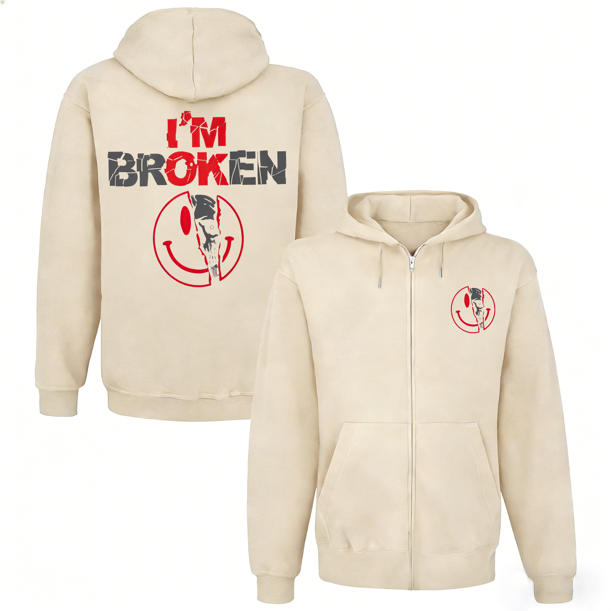 I'm Ok I'm Broken Printed Unisex Zipper Hoodie Image - 5